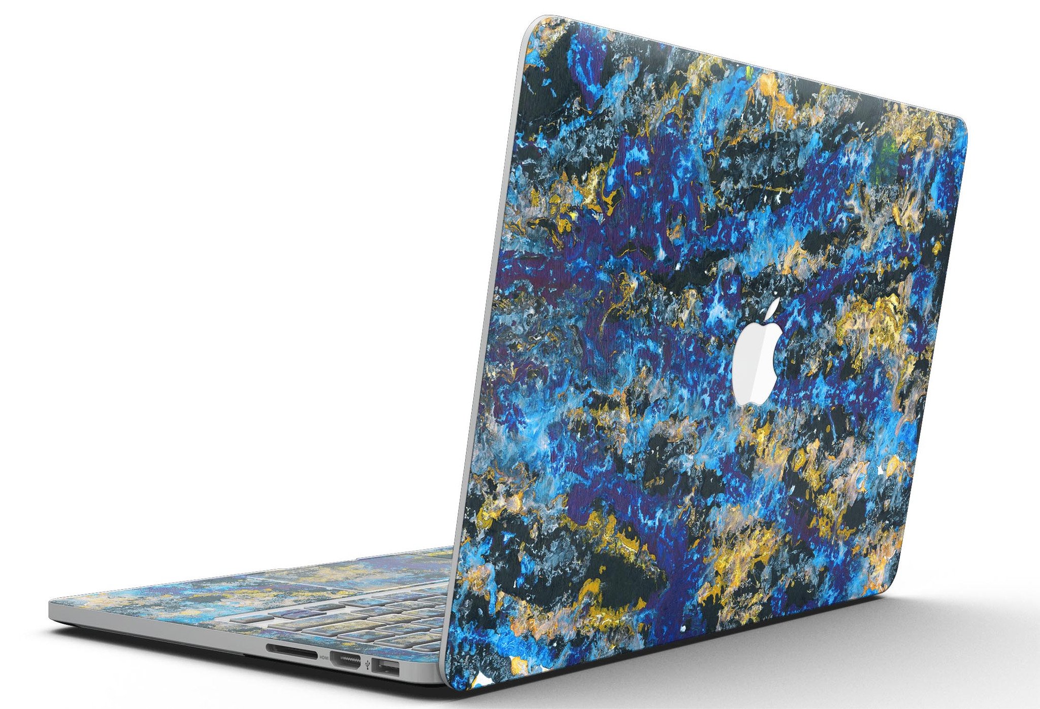 Abstract Blue Wet Paint skin for MacBook Pro with Retina Display, showcasing vibrant blue hues and a sleek design.