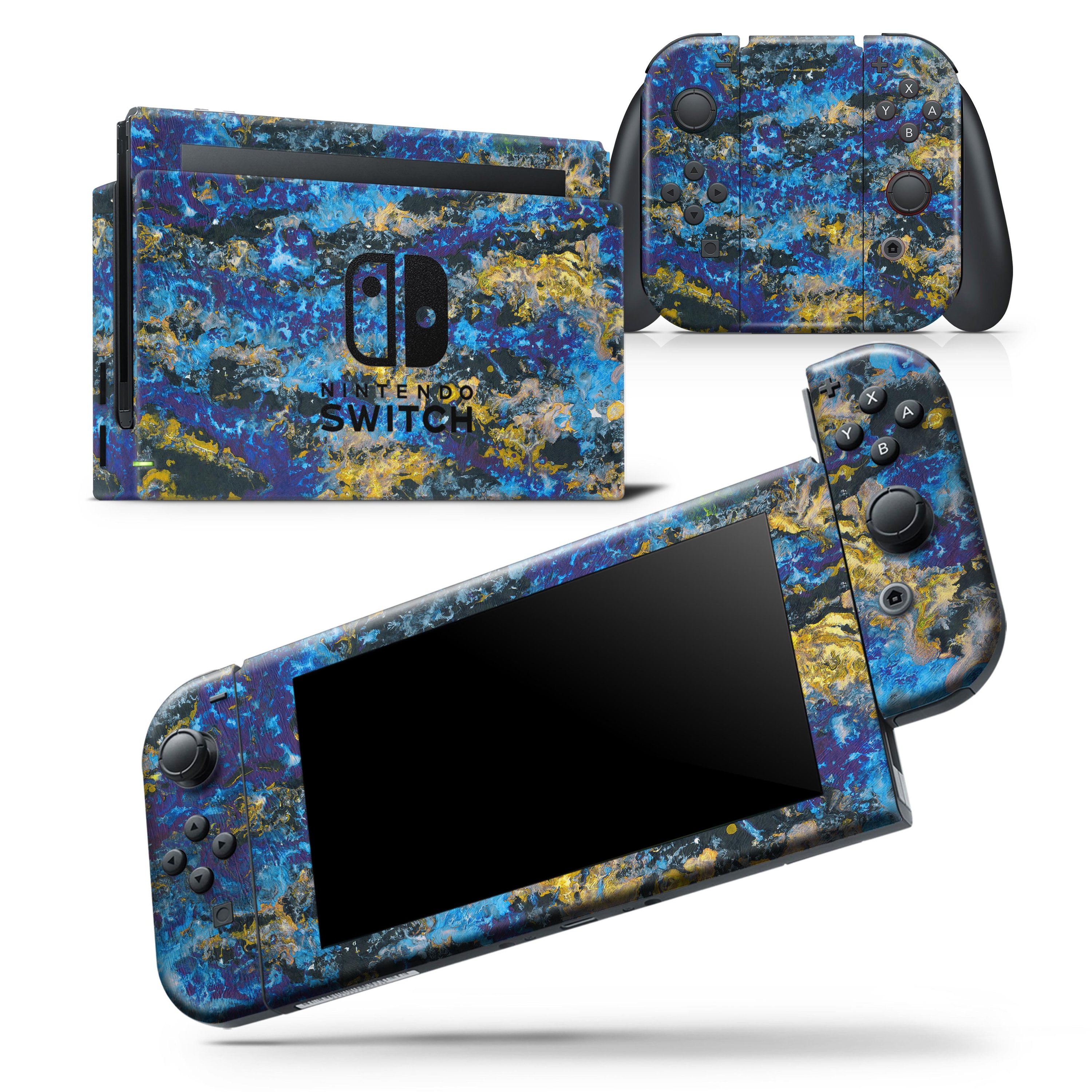 Abstract Blue Wet Paint skin wrap decal for Nintendo Switch Lite, showcasing vibrant colors and a sleek design.