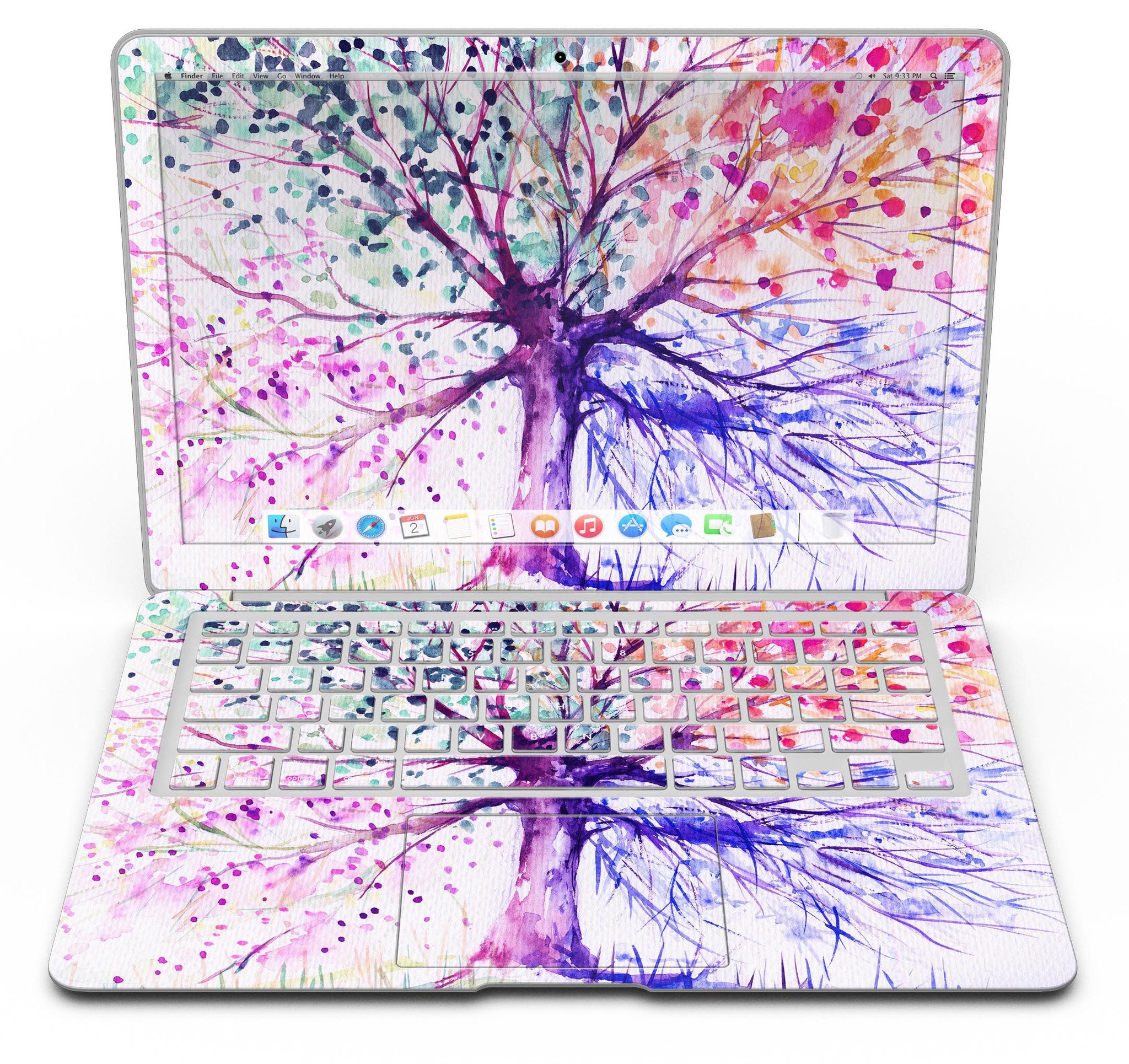 Abstract Colorful WaterColor Vivid Tree V2 skin for MacBook Air, showcasing vibrant colors and artistic design.