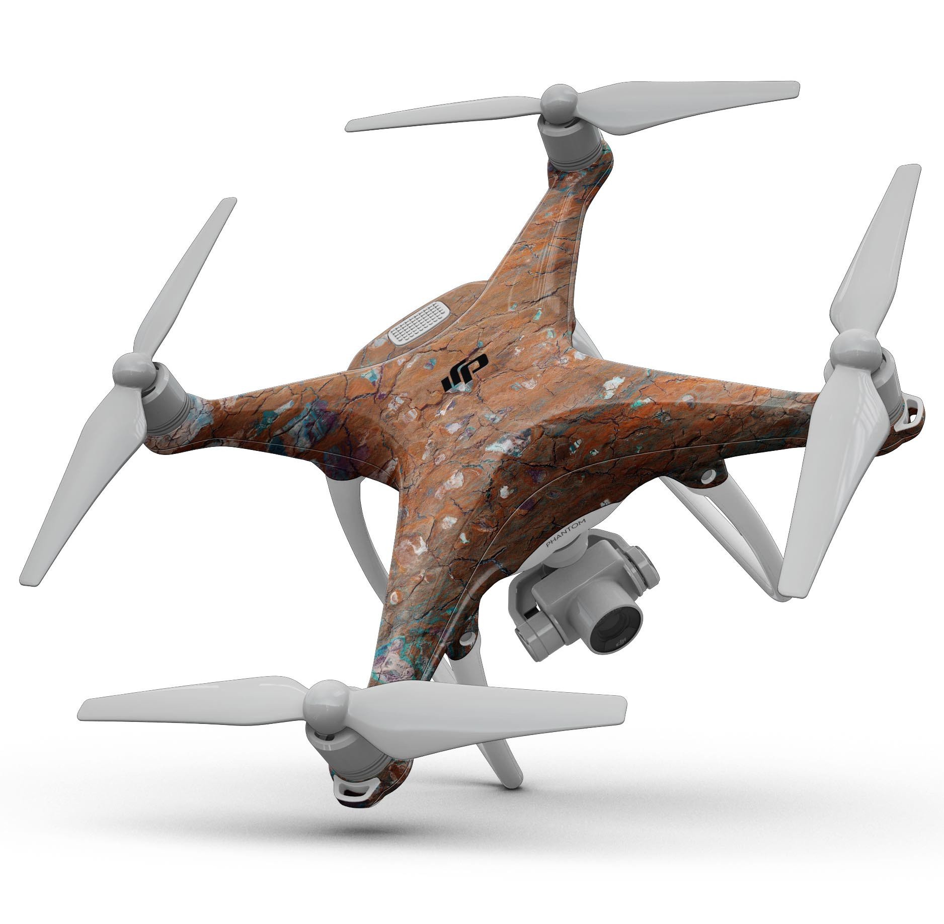 Abstract Cracked Burnt Paint Skin Kit for DJI Phantom 4, showcasing unique design and precision fit.