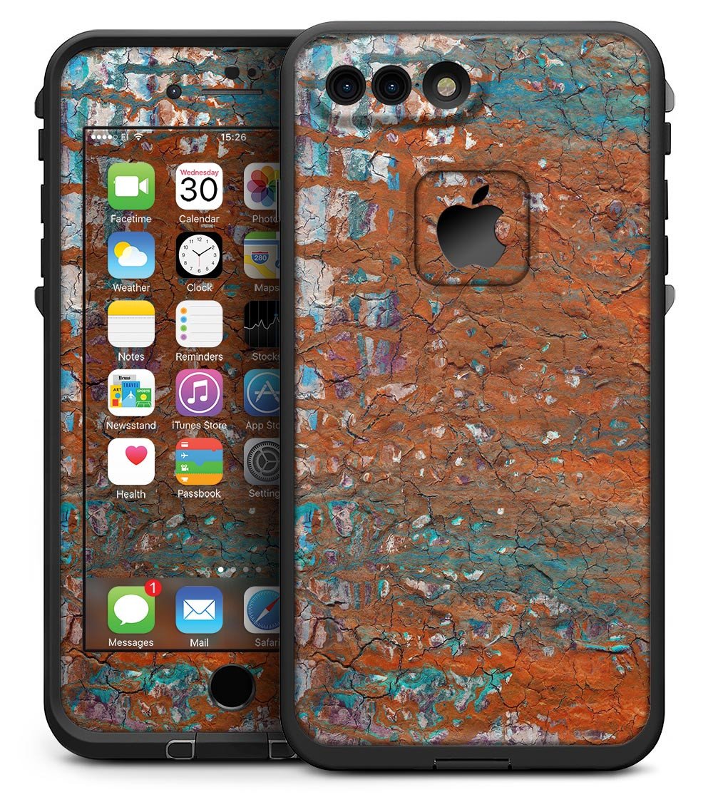 Abstract Cracked Burnt Paint skin for iPhone 7 Plus LifeProof Fre Case, showcasing vibrant colors and unique texture.