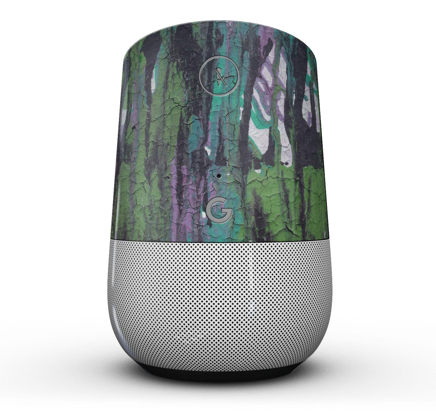 Abstract Cracked Green Paint Wall Full-Body Skin Kit for Google Home Assistant, showcasing a unique design and precision fit.
