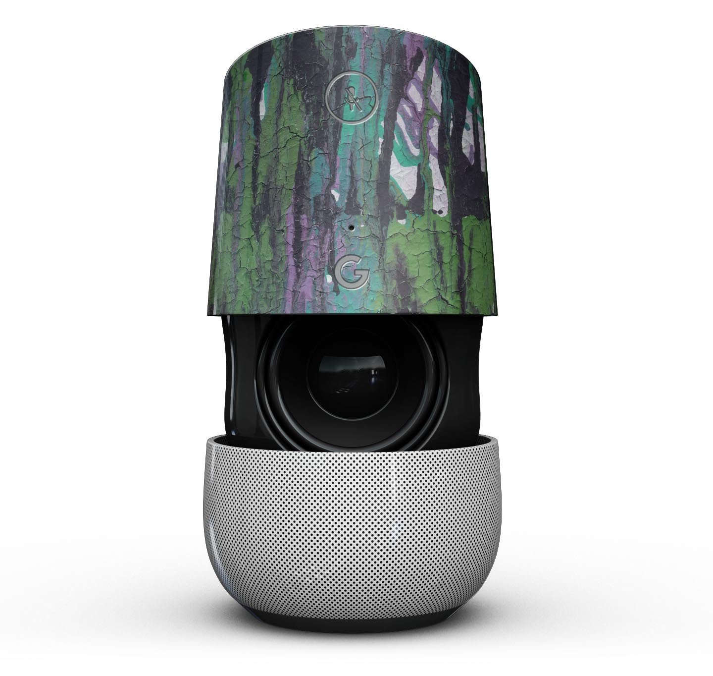 Abstract Cracked Green Paint Wall Full-Body Skin Kit for Google Home Assistant, showcasing a unique design and precision fit.