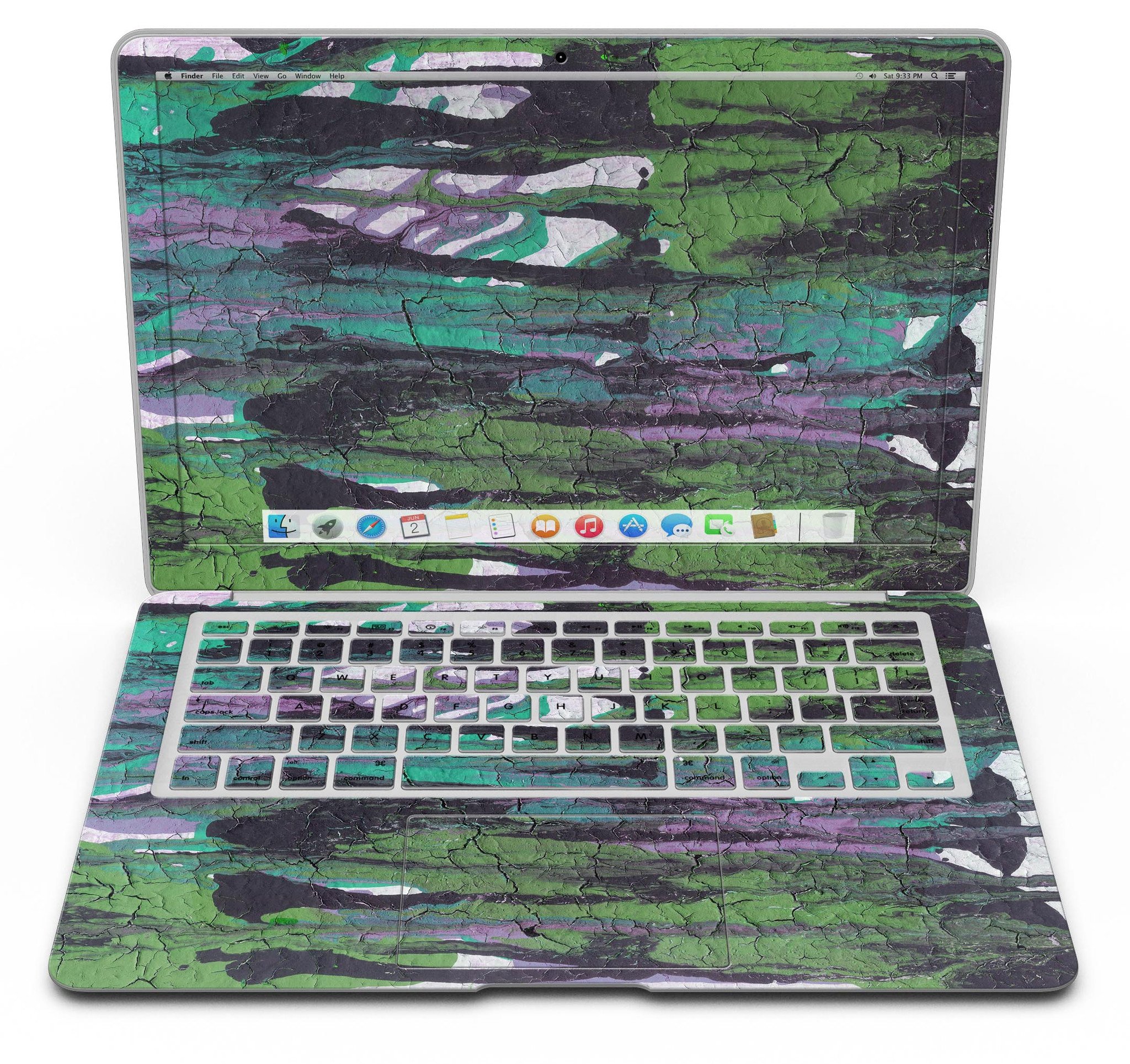 Abstract Cracked Green Paint Skin for MacBook Air, showcasing a unique design that adds style and protection.