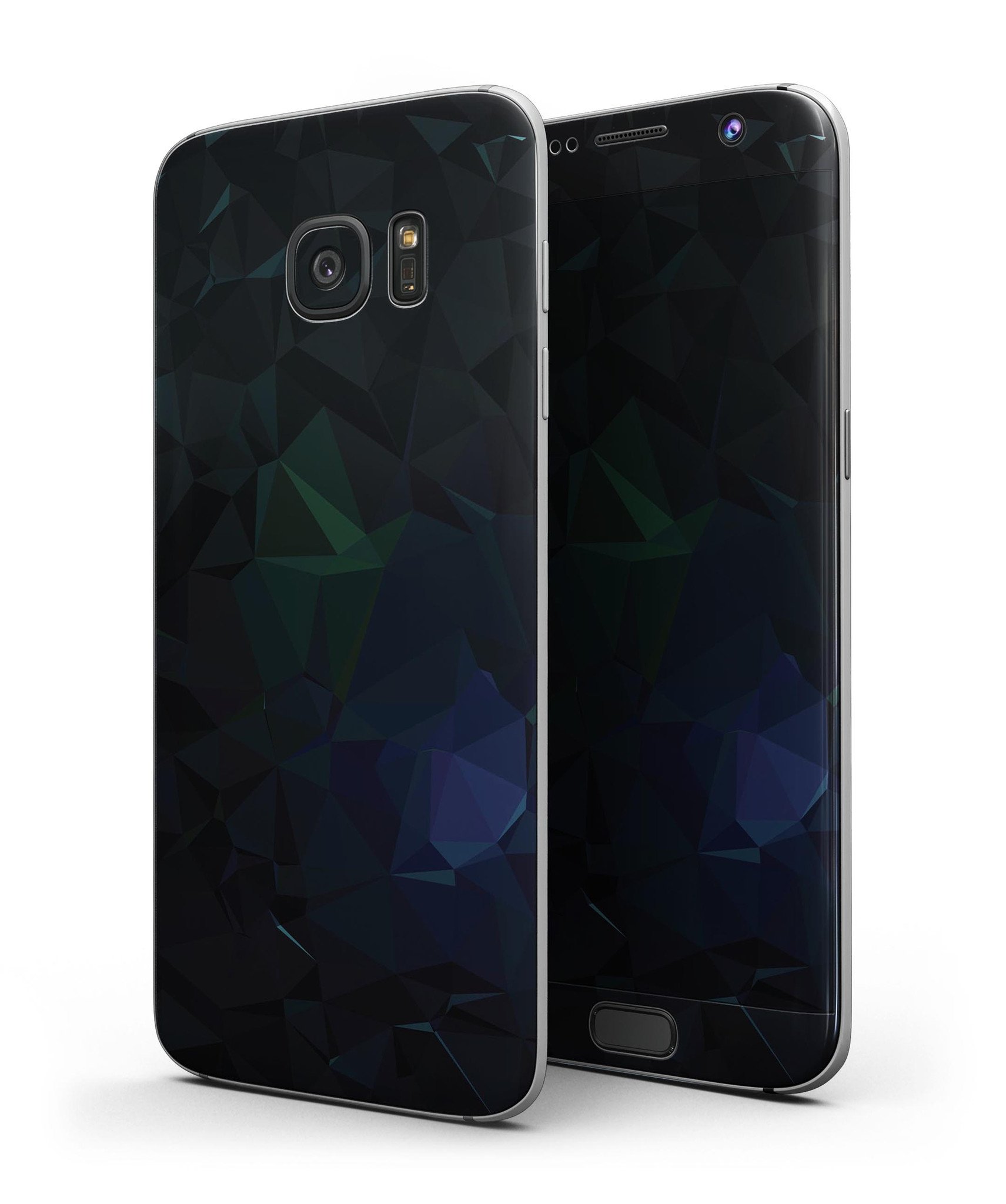 Abstract Dark Blue Geometric Shapes skin kit for Samsung Galaxy S7/S7 Edge, showcasing a stylish design with full-body coverage.