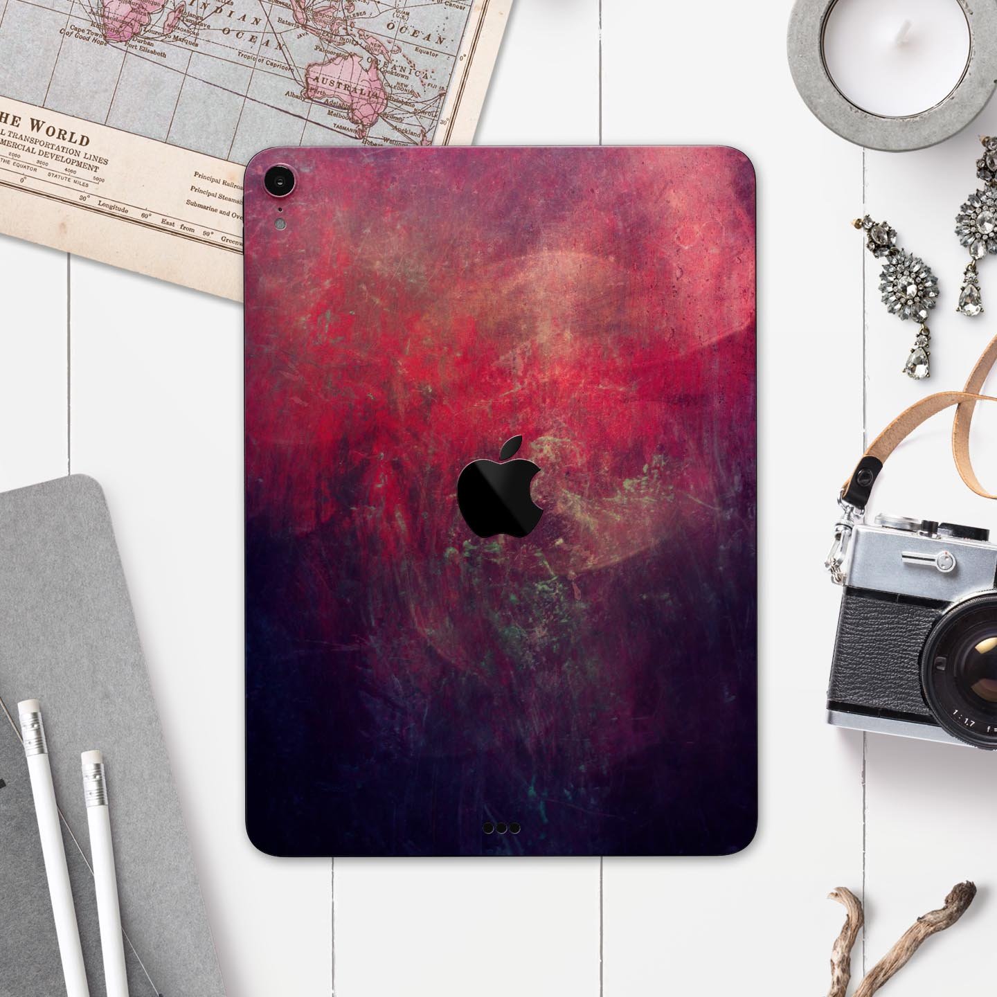 Abstract Fire & Ice V11 Full Body Skin Decal for Apple iPad Pro, showcasing vibrant colors and premium 3M material.