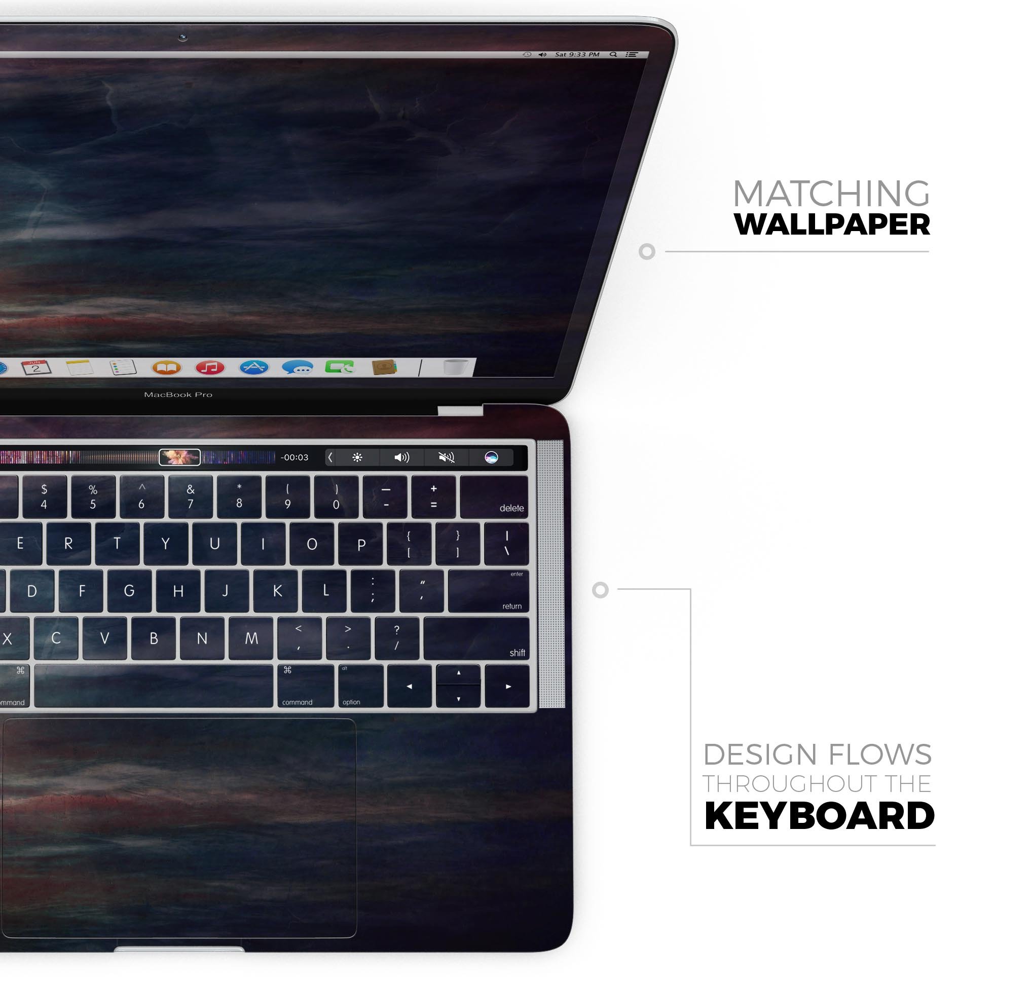 Abstract Fire & Ice V14 Skin Decal Wrap Kit for MacBook, showcasing vibrant colors and a sleek design.