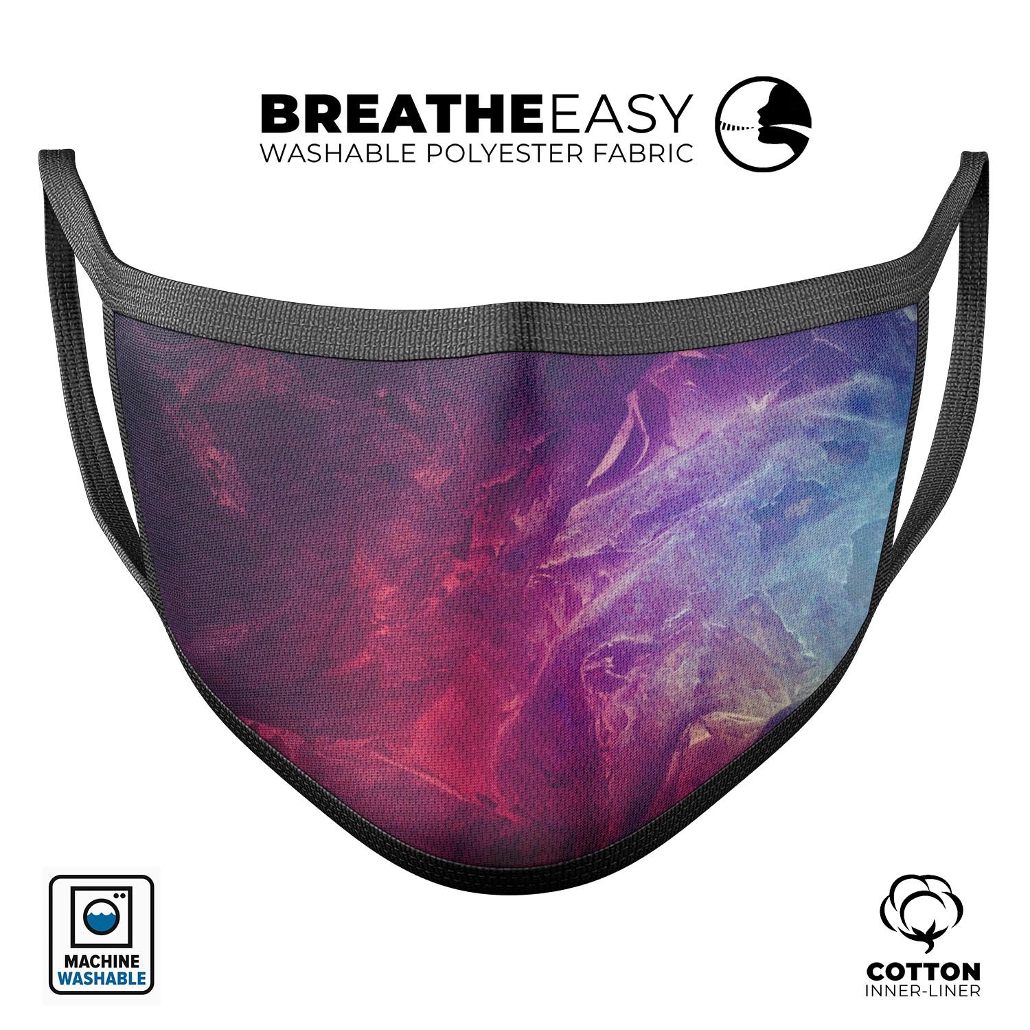 Abstract Fire & Ice V15 mouth cover, unisex anti-dust mask made in the USA, featuring vibrant dye-sublimated design and adjustable ear loops.