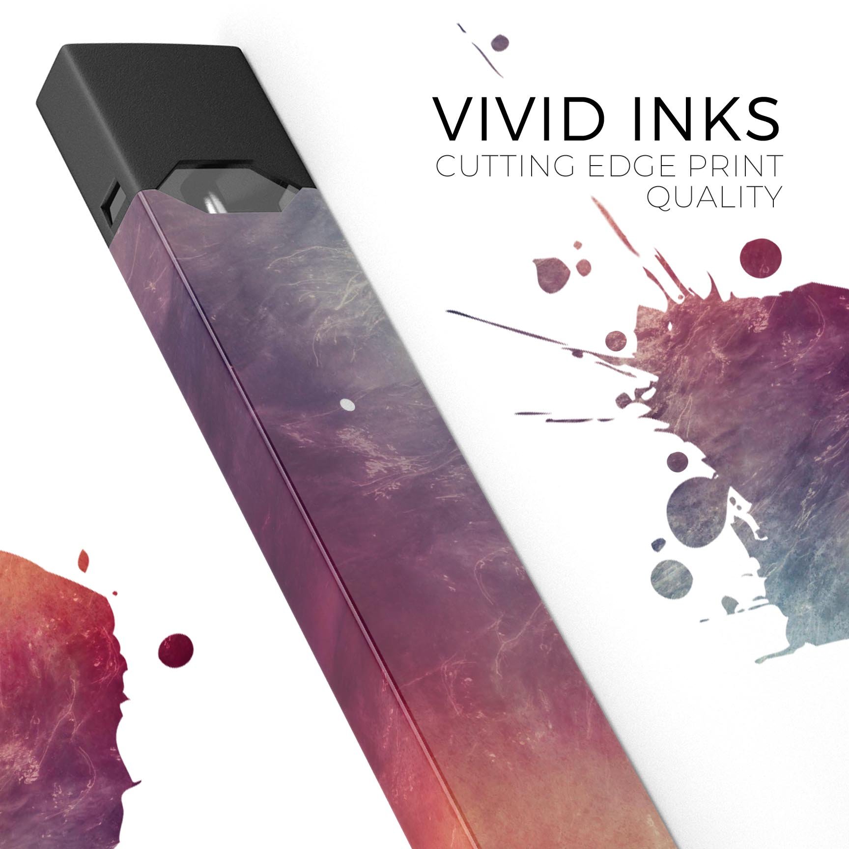 Abstract Fire & Ice V19 skin-wrap sticker designed for JUUL vaping device, featuring vibrant colors and a protective layer.
