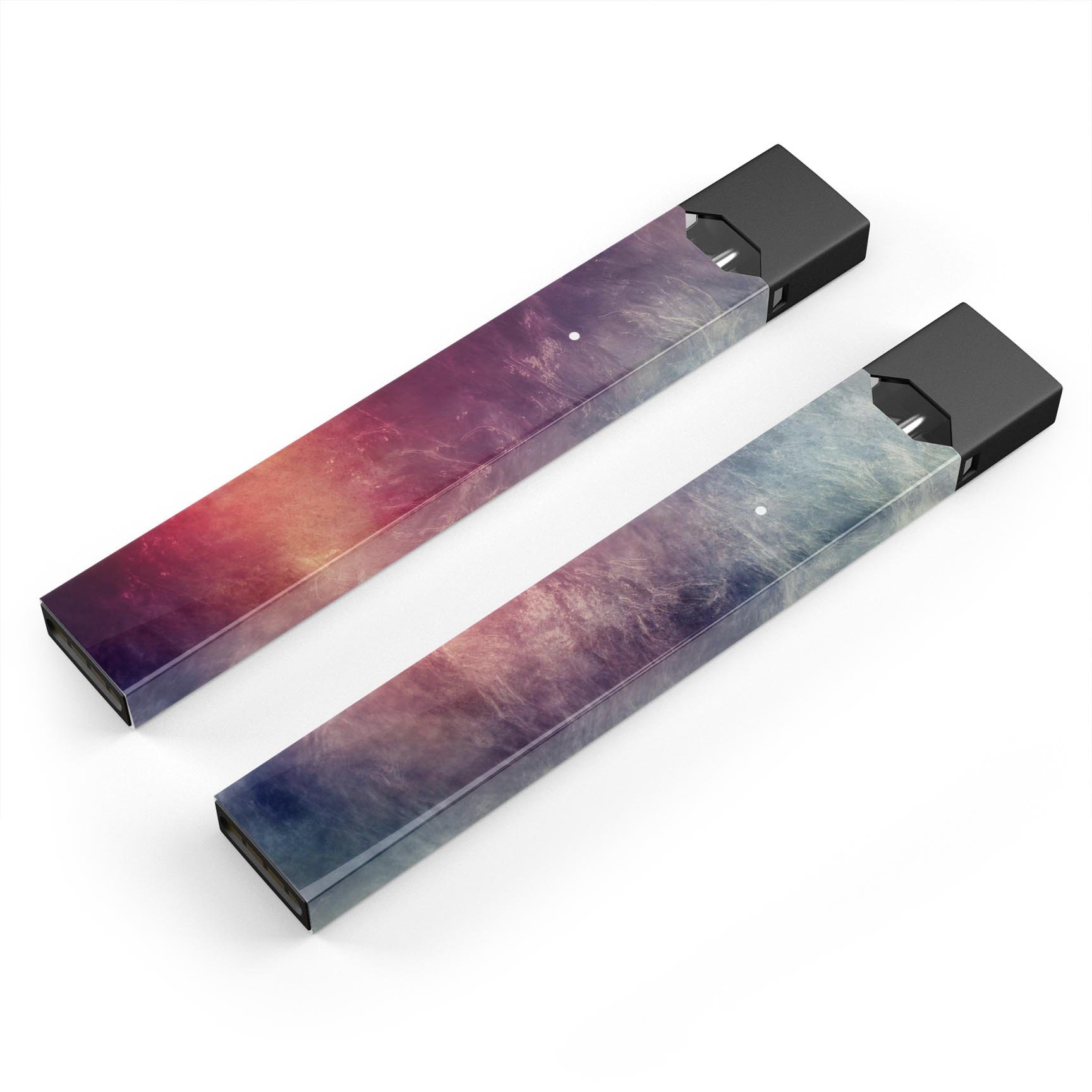 Abstract Fire & Ice V19 skin-wrap sticker designed for JUUL vaping device, featuring vibrant colors and a protective layer.