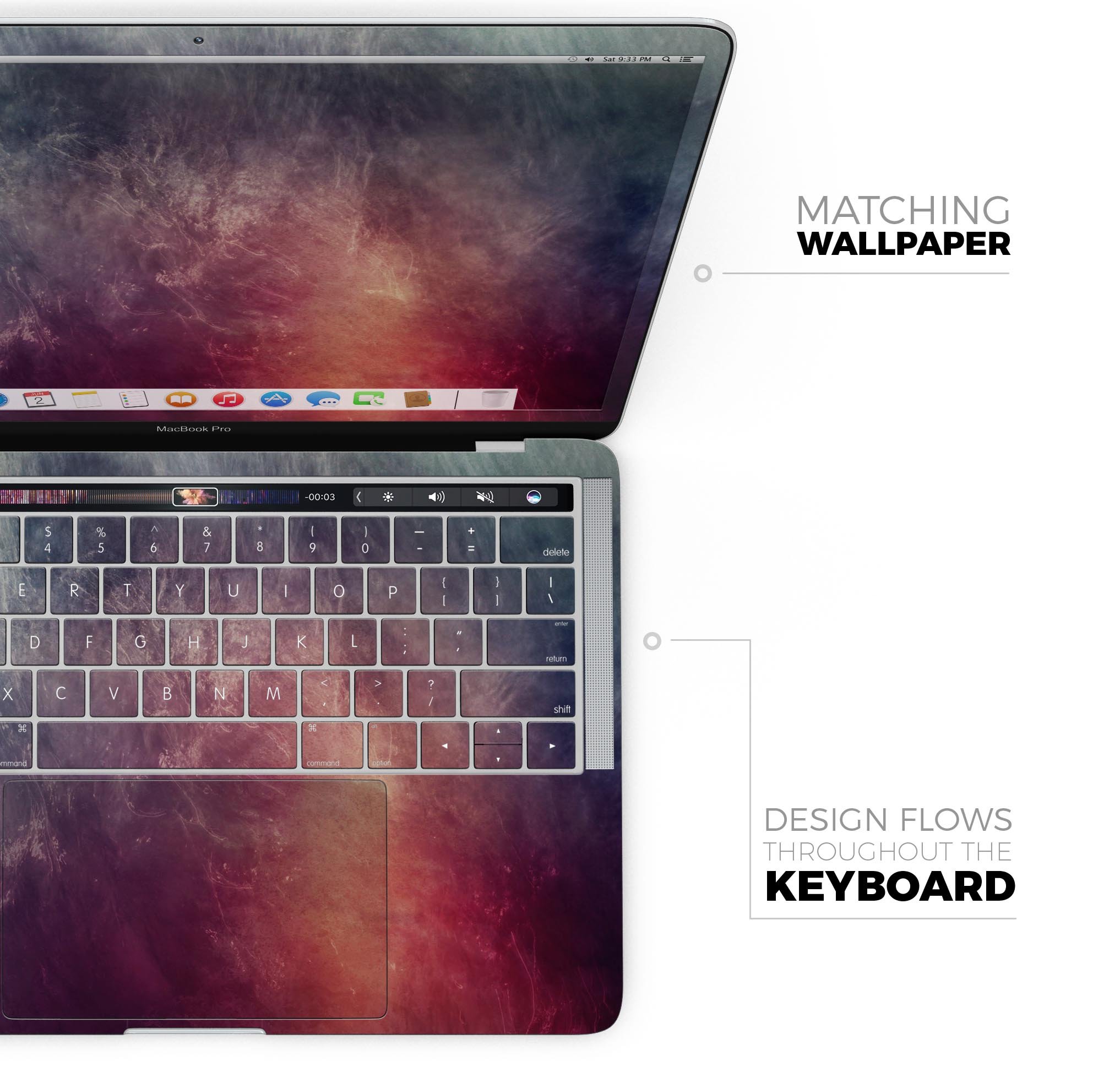 Abstract Fire & Ice V19 Skin Decal Wrap Kit for MacBook, showcasing vibrant colors and a sleek design.