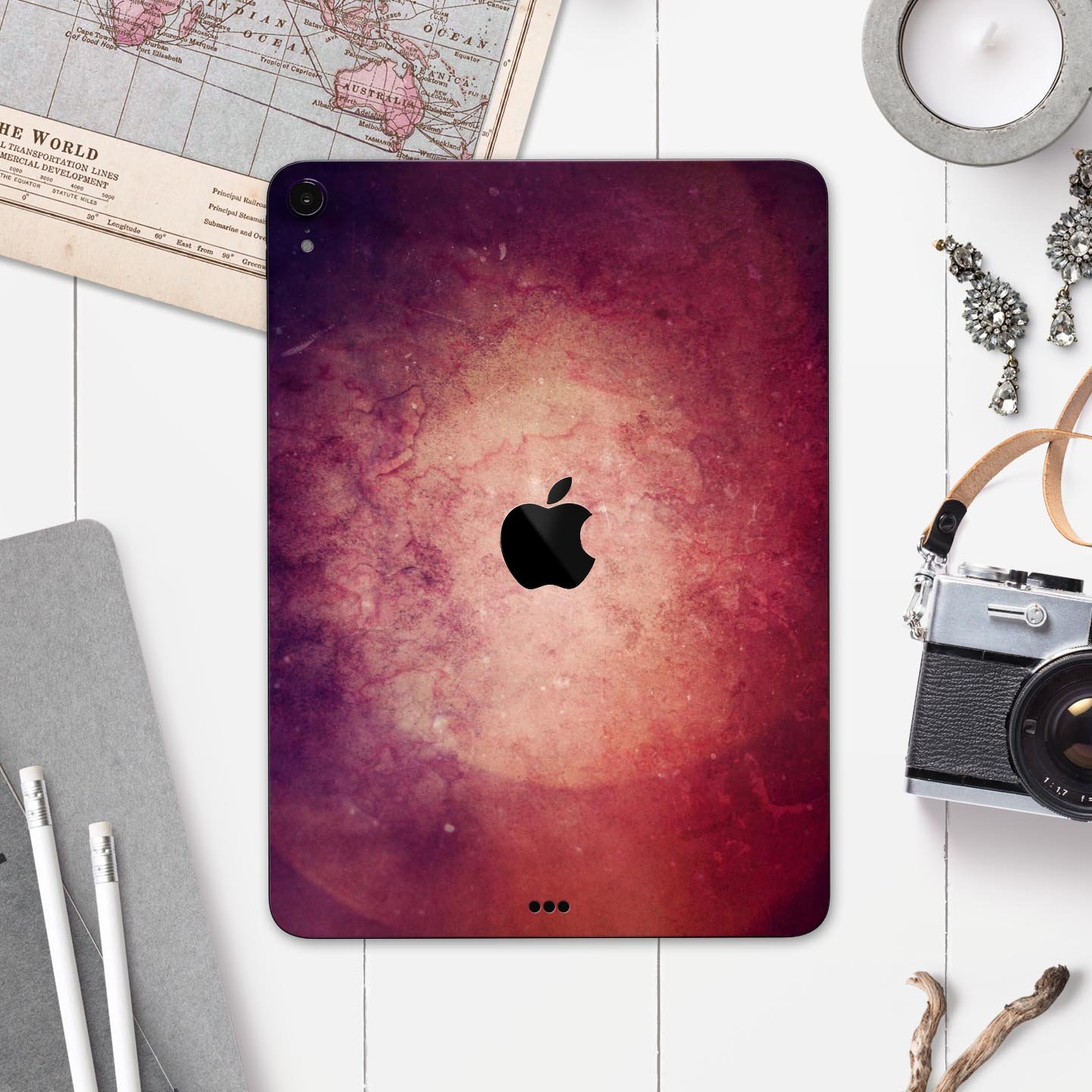 Abstract Fire & Ice V20 skin decal for Apple iPad Pro, showcasing vibrant colors and sleek design.