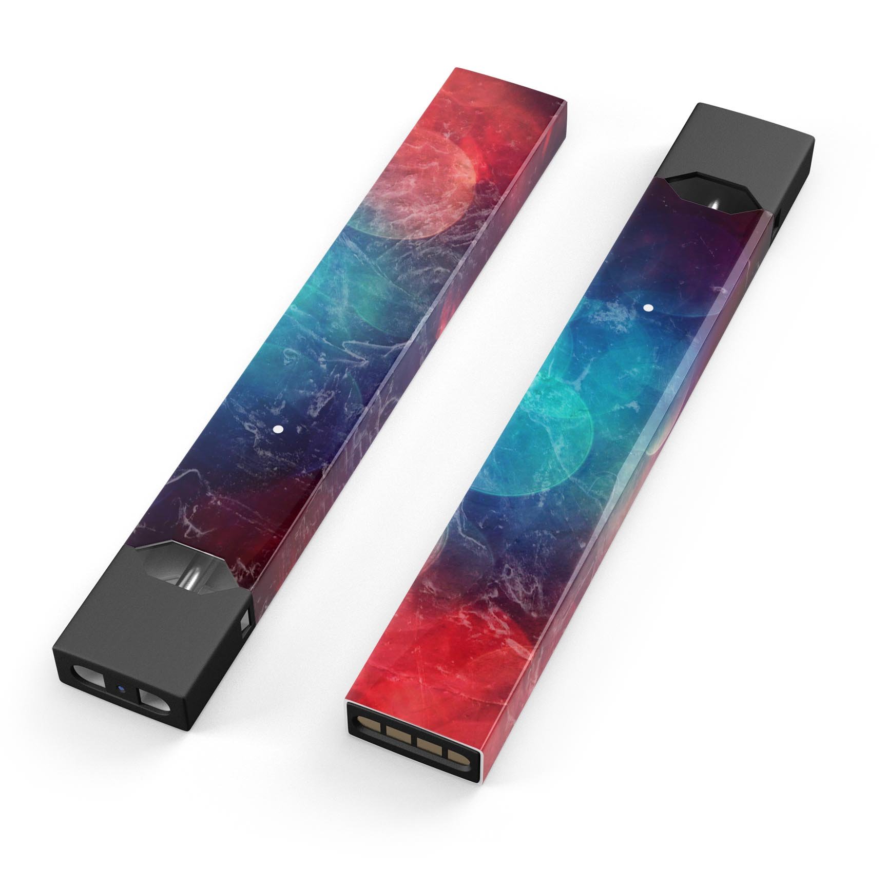 Abstract Fire & Ice V7 skin-wrap sticker designed for JUUL vaping device, showcasing vibrant colors and a protective finish.