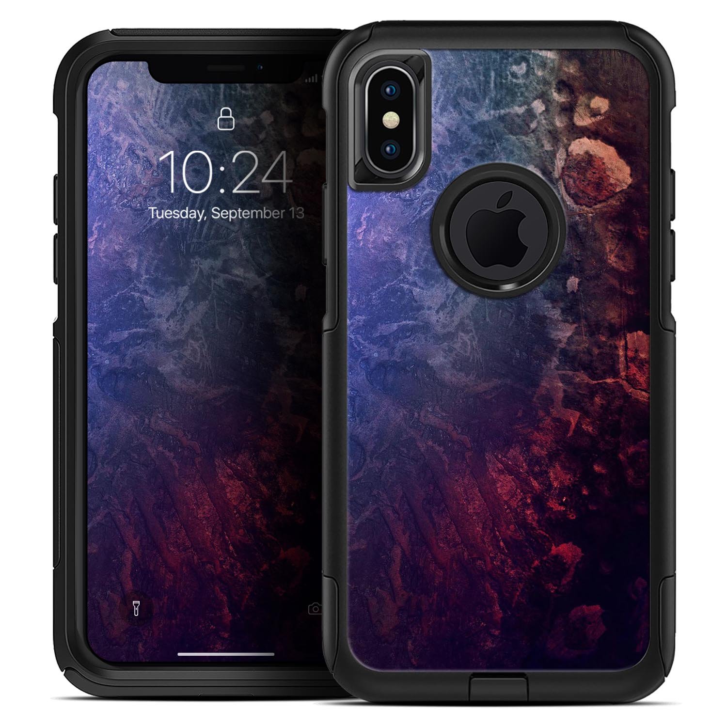 Abstract Fire & Ice V8 Skin Kit for iPhone OtterBox Cases featuring vibrant fire and ice design.