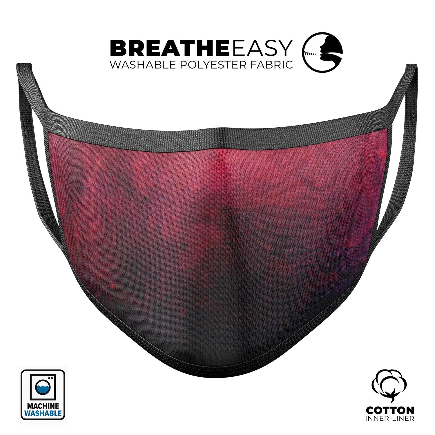 Abstract Fire & Ice V9 mouth cover featuring a vibrant design, made from soft cotton and memory foam for comfort, adjustable ear loops for a perfect fit.