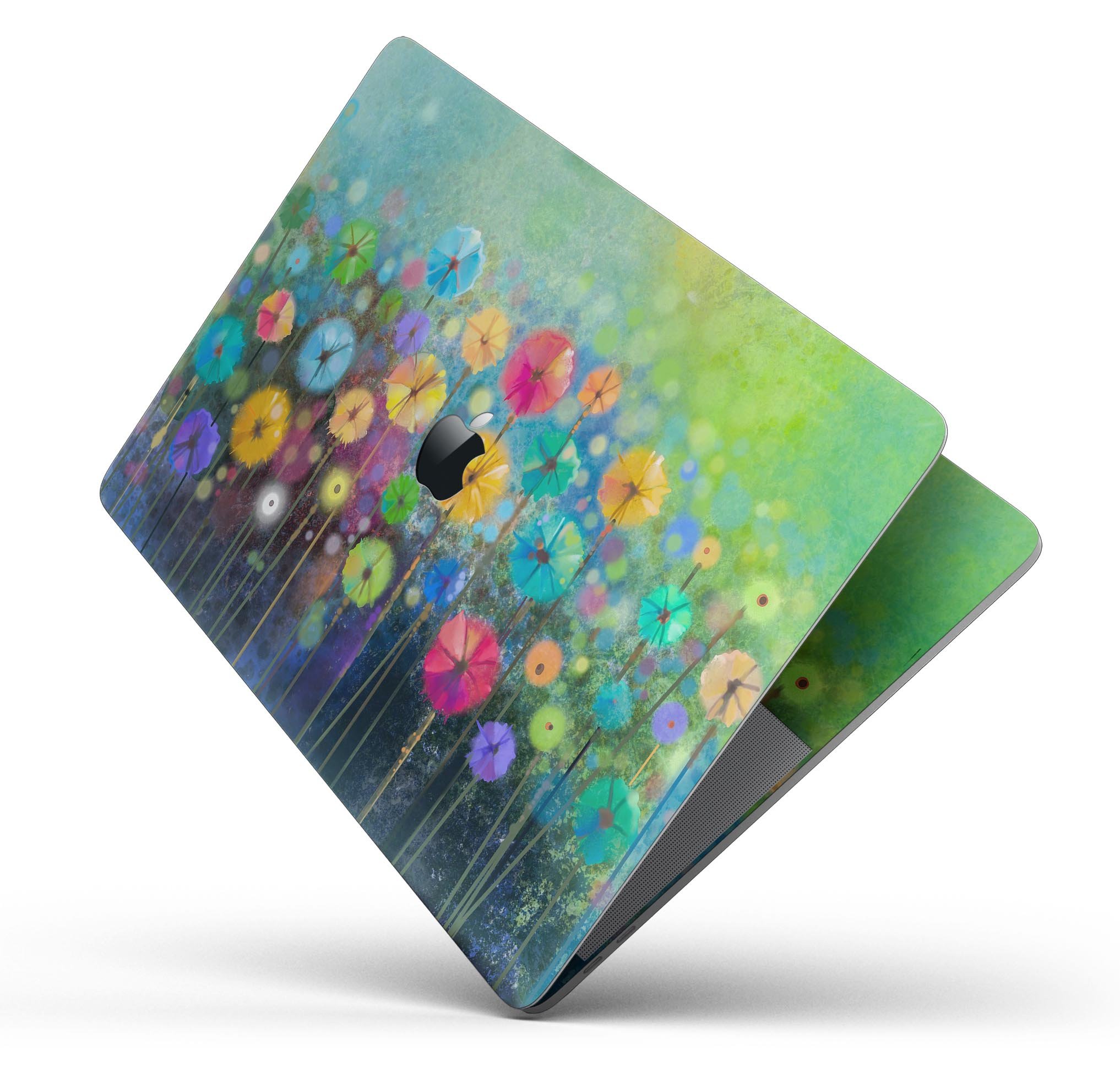 Abstract Flower Meadow skin decal wrap kit for MacBook, showcasing vibrant floral design on premium vinyl material.