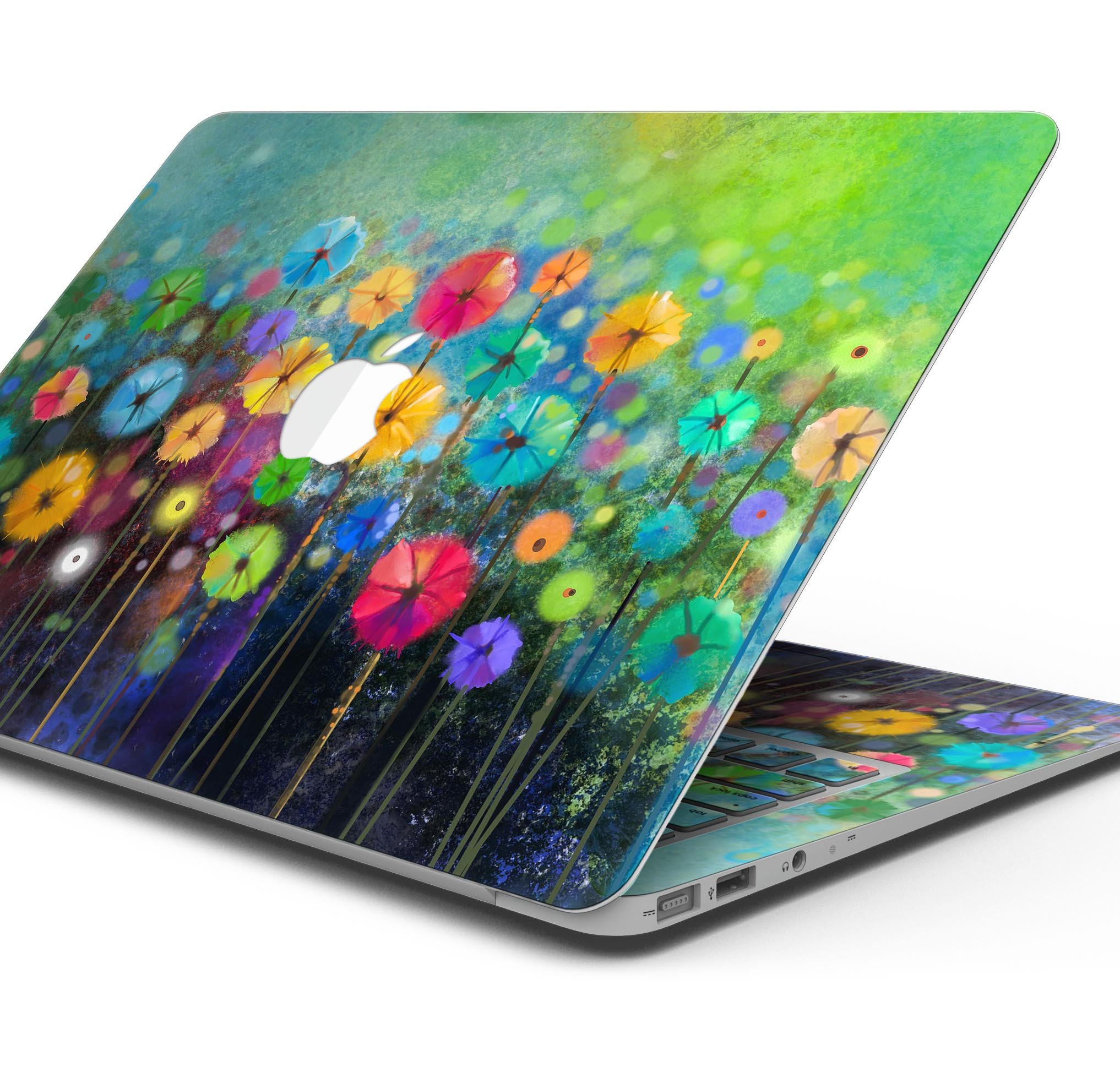 Abstract Flower Meadow skin decal wrap kit for MacBook, showcasing vibrant floral design on premium vinyl material.