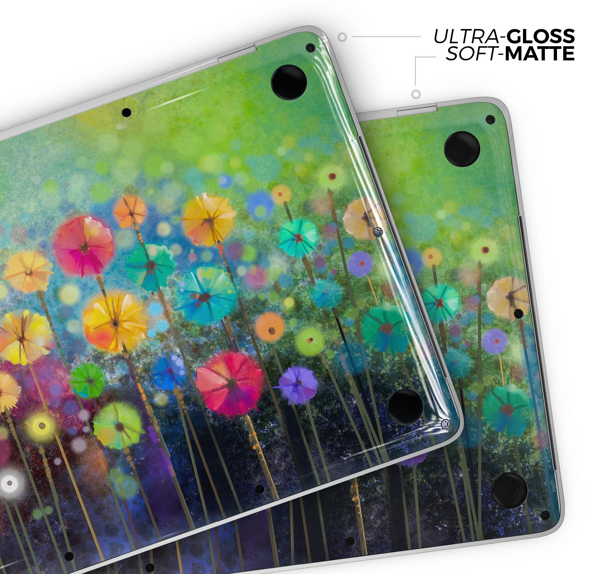 Abstract Flower Meadow skin decal wrap kit for MacBook, showcasing vibrant floral design on premium vinyl material.