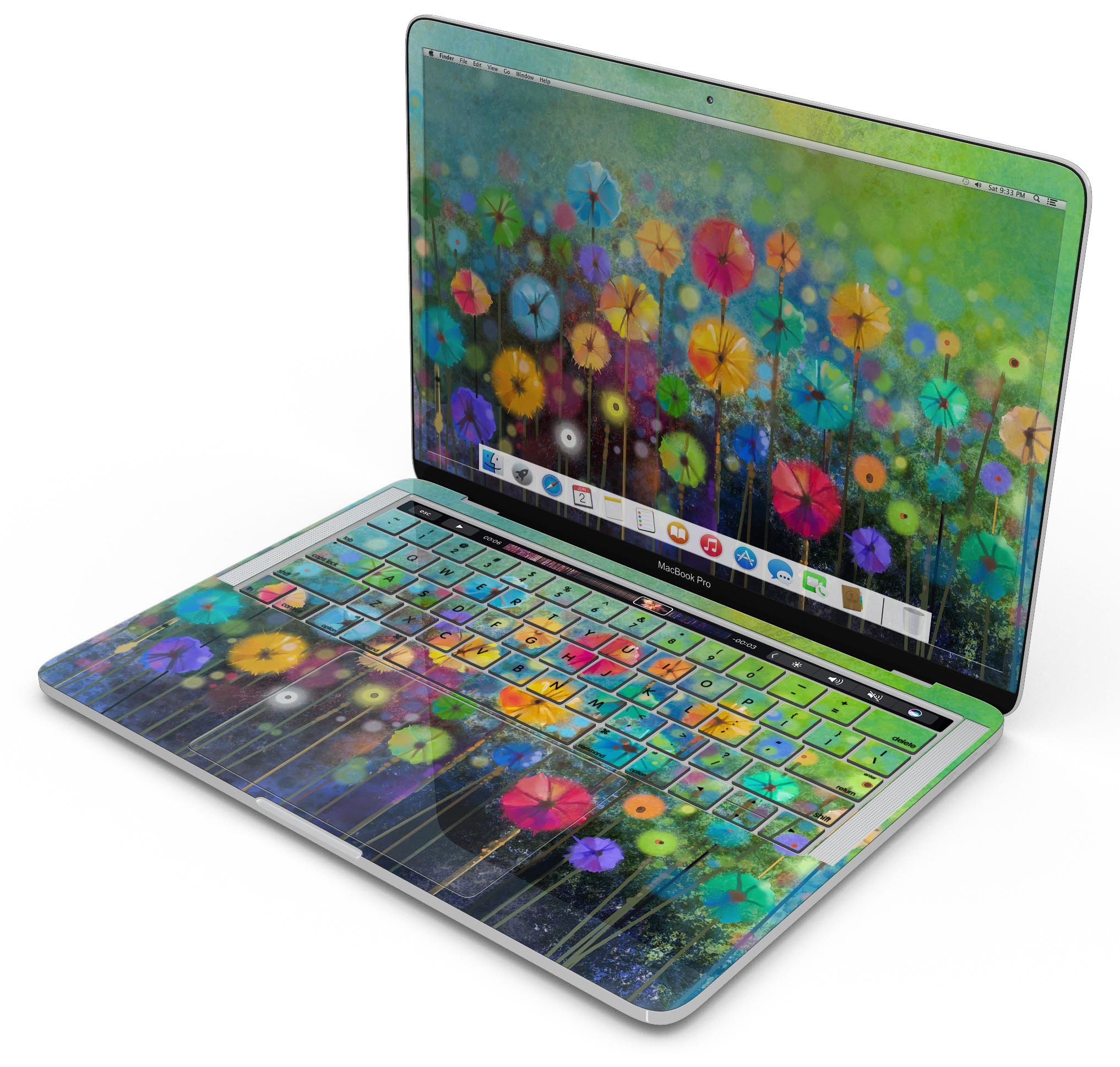 Abstract Flower Meadow skin decal wrap kit for MacBook, showcasing vibrant floral design on premium vinyl material.