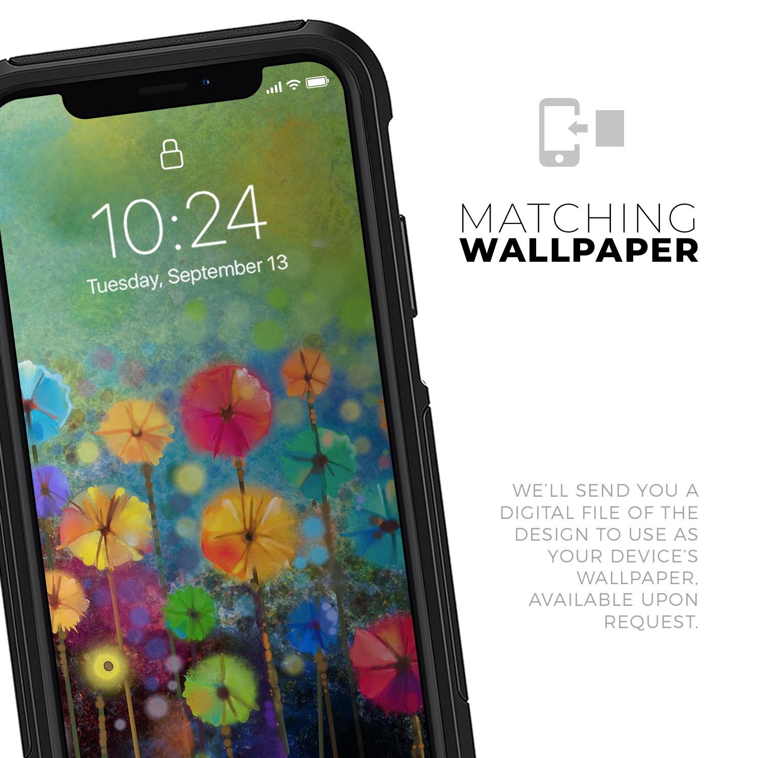 Abstract Flower Meadow Skin Kit for iPhone OtterBox Cases featuring vibrant floral patterns and a sleek design.