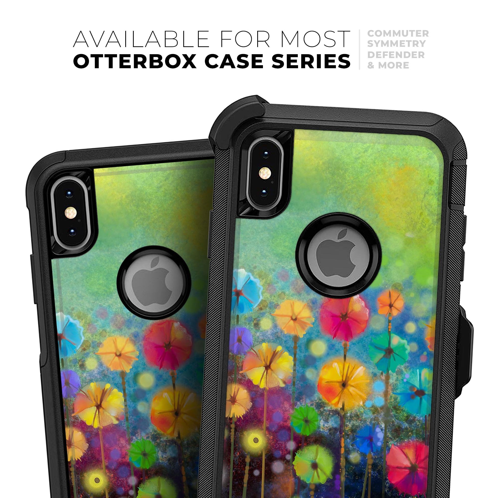 Abstract Flower Meadow Skin Kit for iPhone OtterBox Cases featuring vibrant floral patterns and a sleek design.