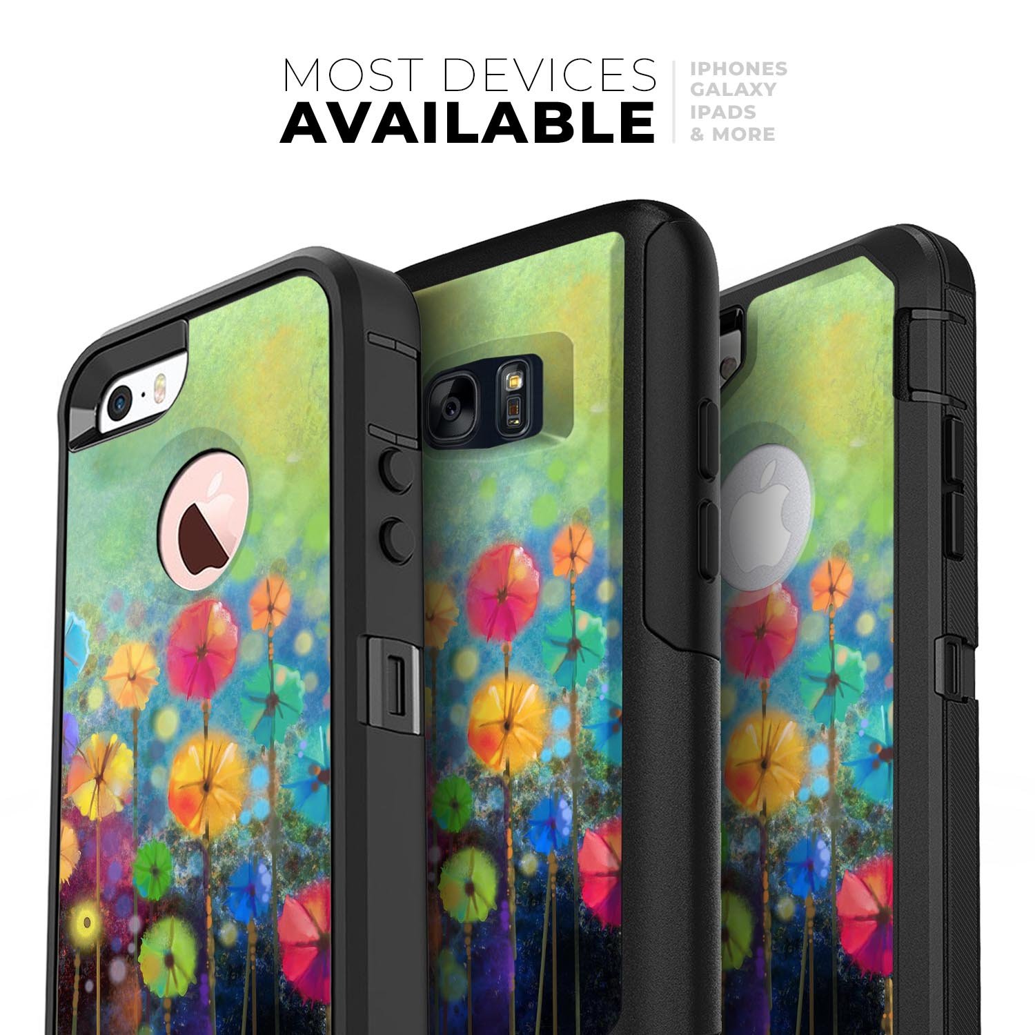 Abstract Flower Meadow Skin Kit for iPhone OtterBox Cases featuring vibrant floral patterns and a sleek design.