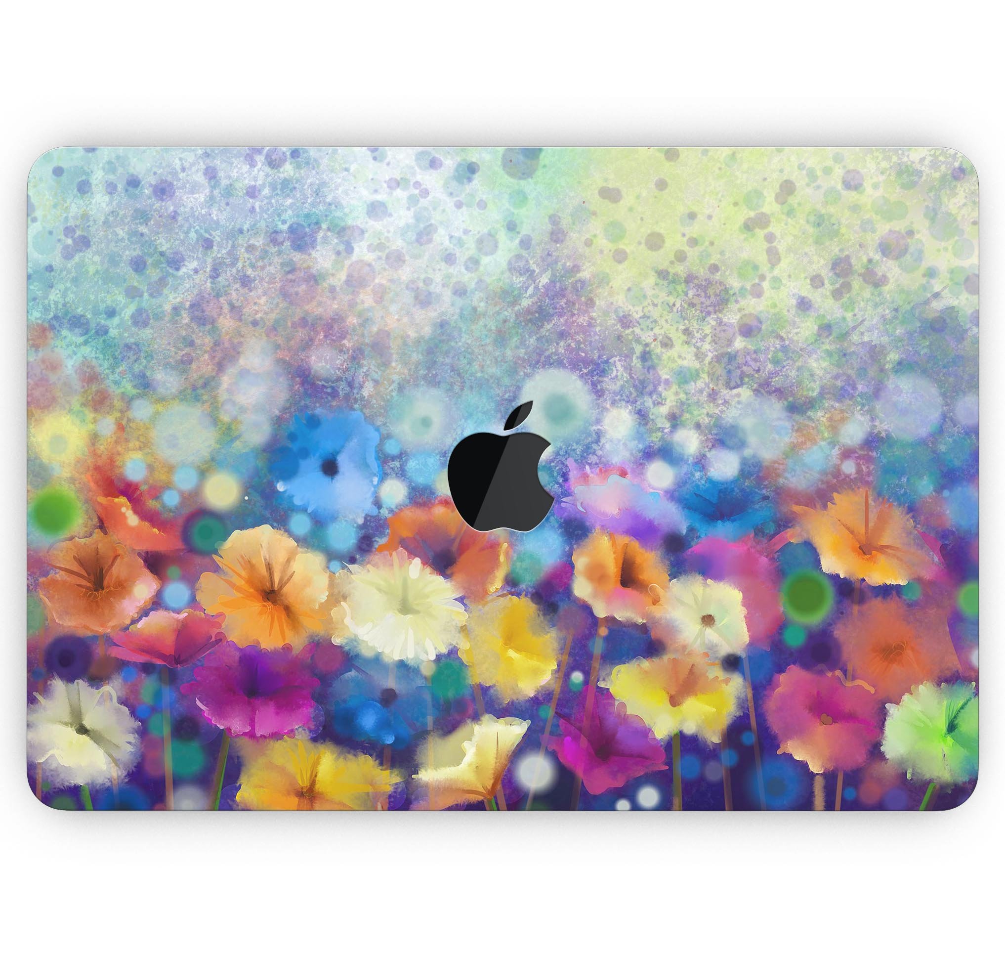 Abstract Flower Meadow v2 skin decal wrap kit for MacBook, showcasing vibrant floral design on premium vinyl material.