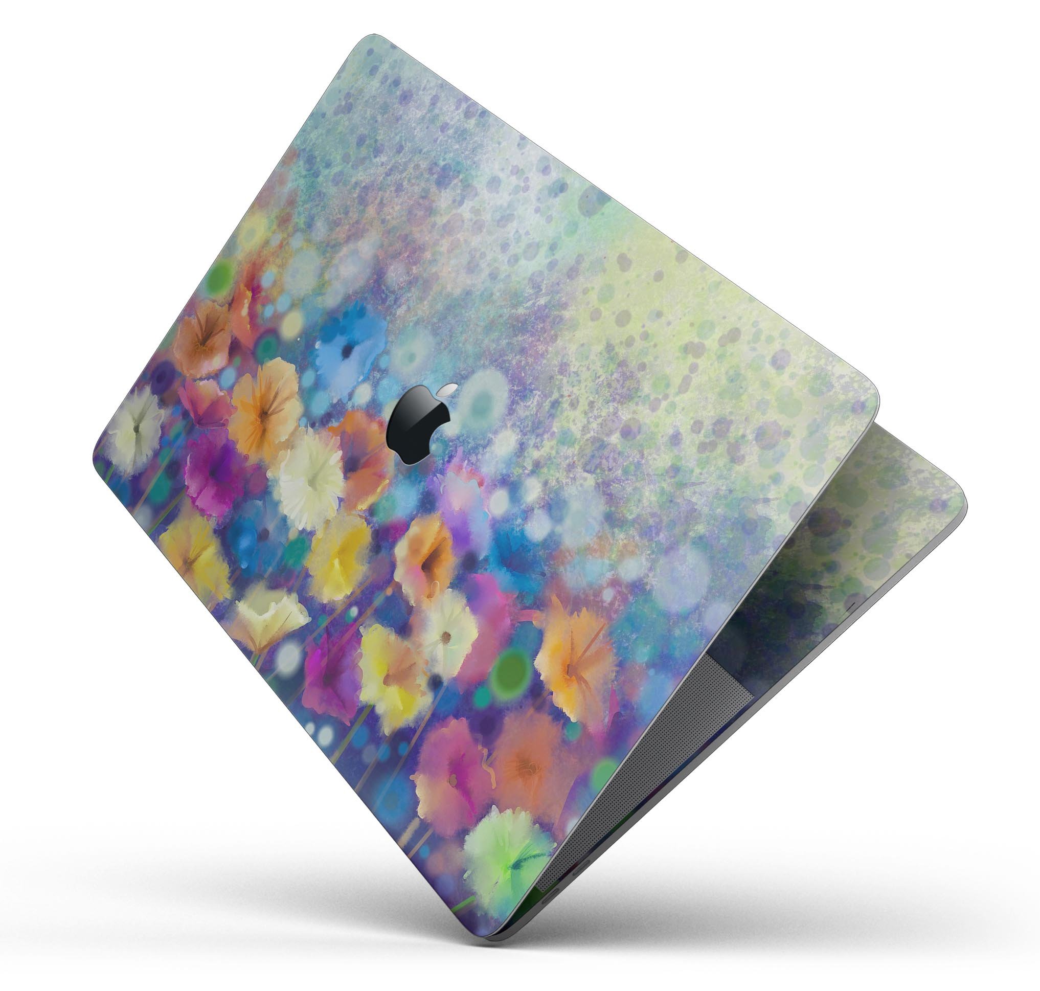 Abstract Flower Meadow v2 skin decal wrap kit for MacBook, showcasing vibrant floral design on premium vinyl material.