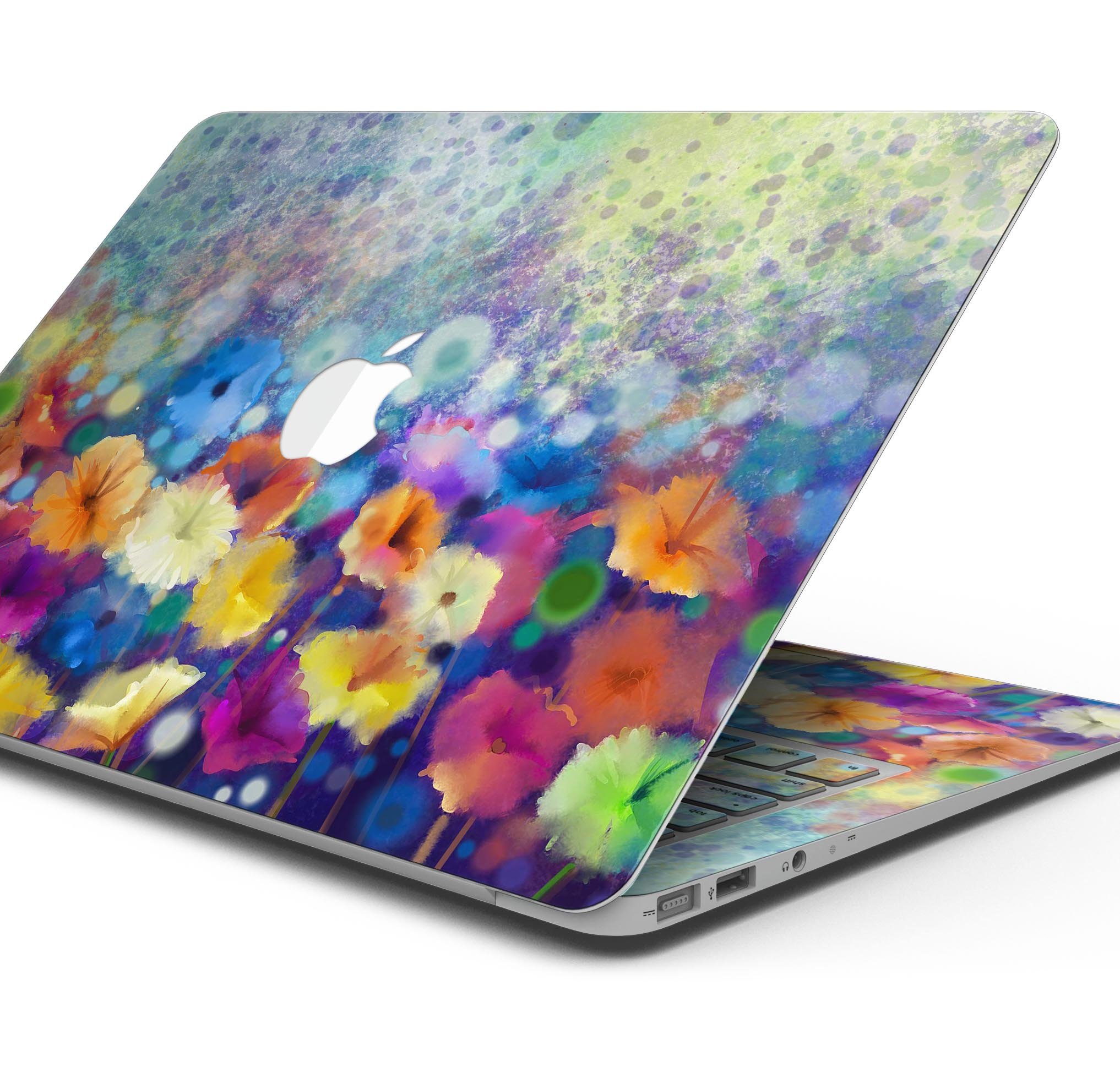Abstract Flower Meadow v2 skin decal wrap kit for MacBook, showcasing vibrant floral design on premium vinyl material.