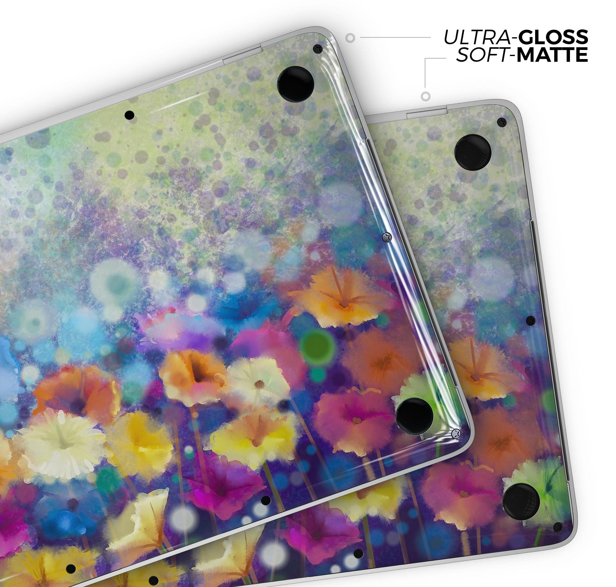 Abstract Flower Meadow v2 skin decal wrap kit for MacBook, showcasing vibrant floral design on premium vinyl material.