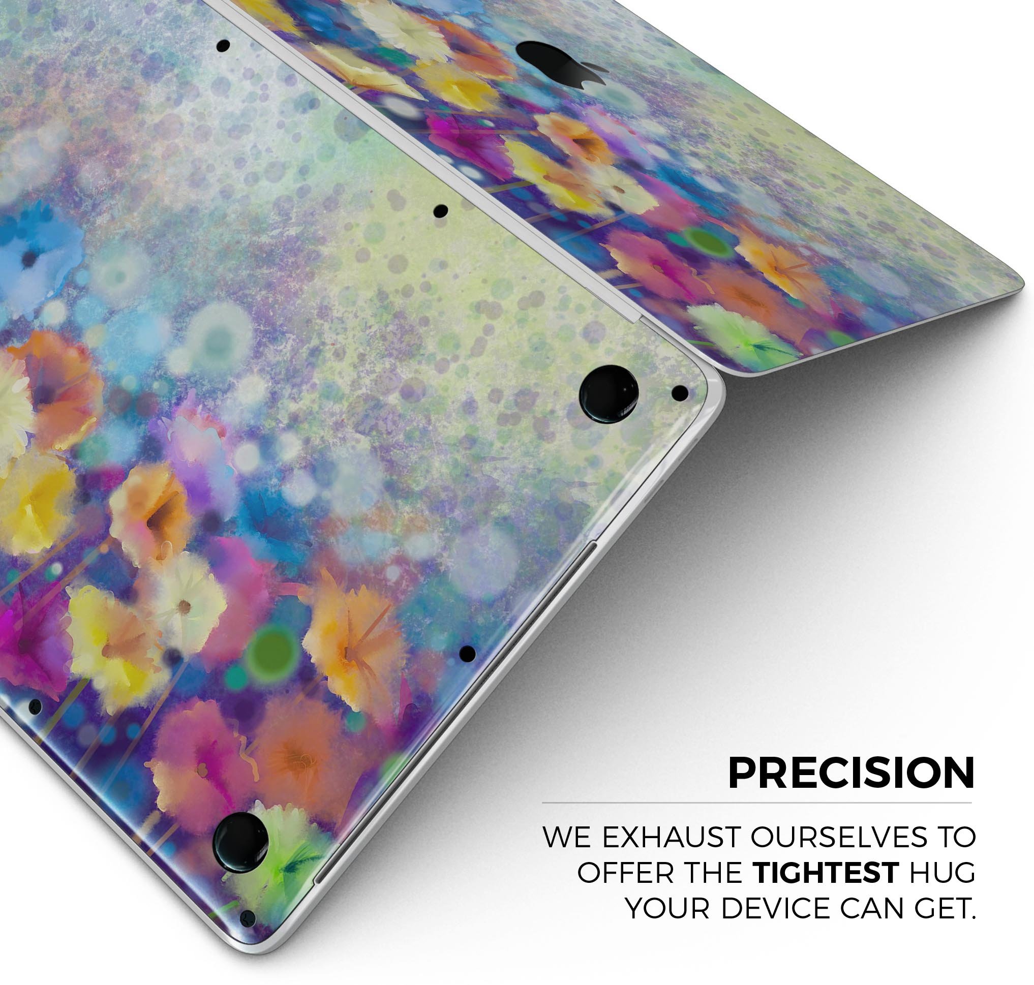 Abstract Flower Meadow v2 skin decal wrap kit for MacBook, showcasing vibrant floral design on premium vinyl material.