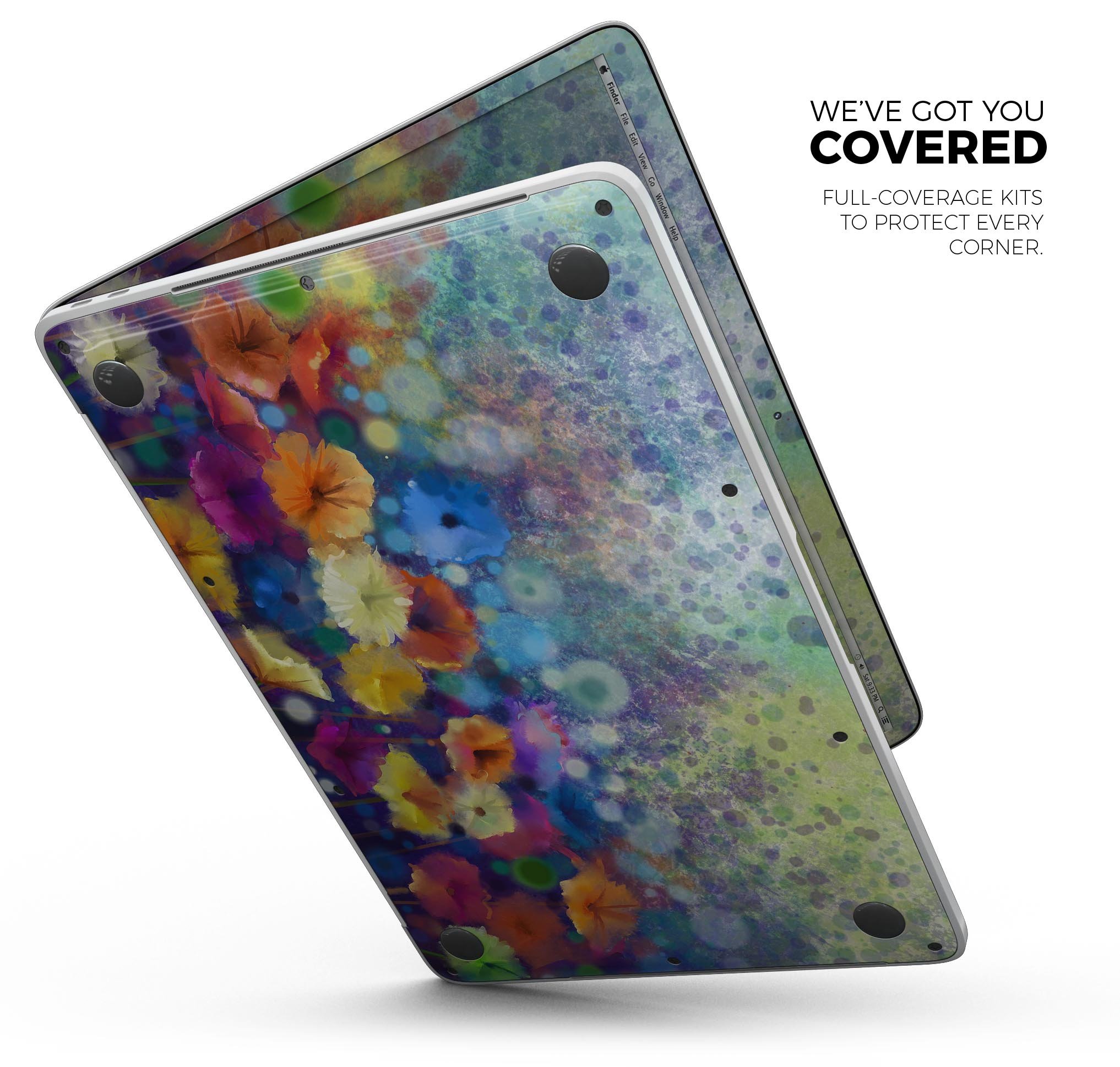 Abstract Flower Meadow v2 skin decal wrap kit for MacBook, showcasing vibrant floral design on premium vinyl material.