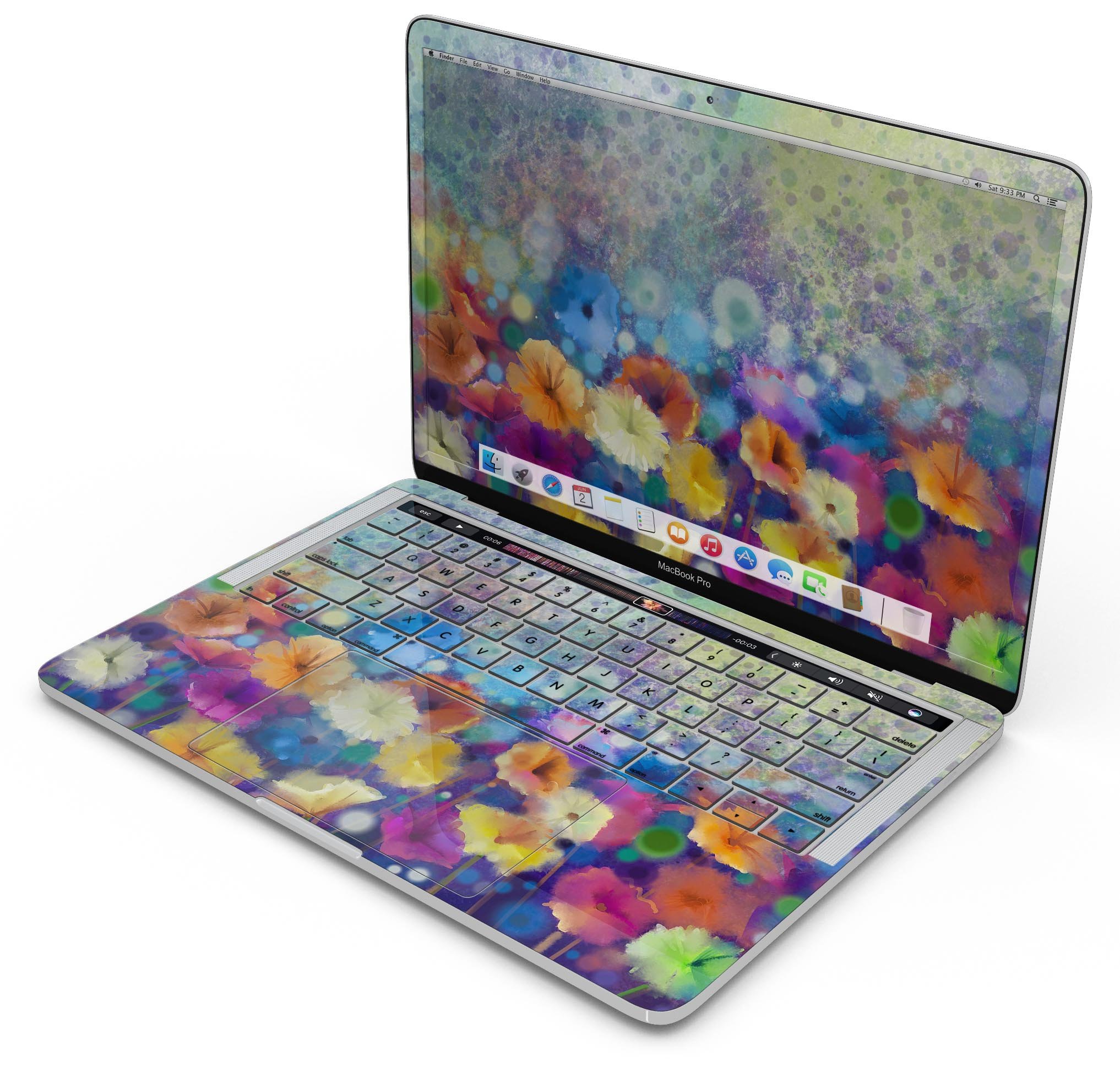 Abstract Flower Meadow v2 skin decal wrap kit for MacBook, showcasing vibrant floral design on premium vinyl material.