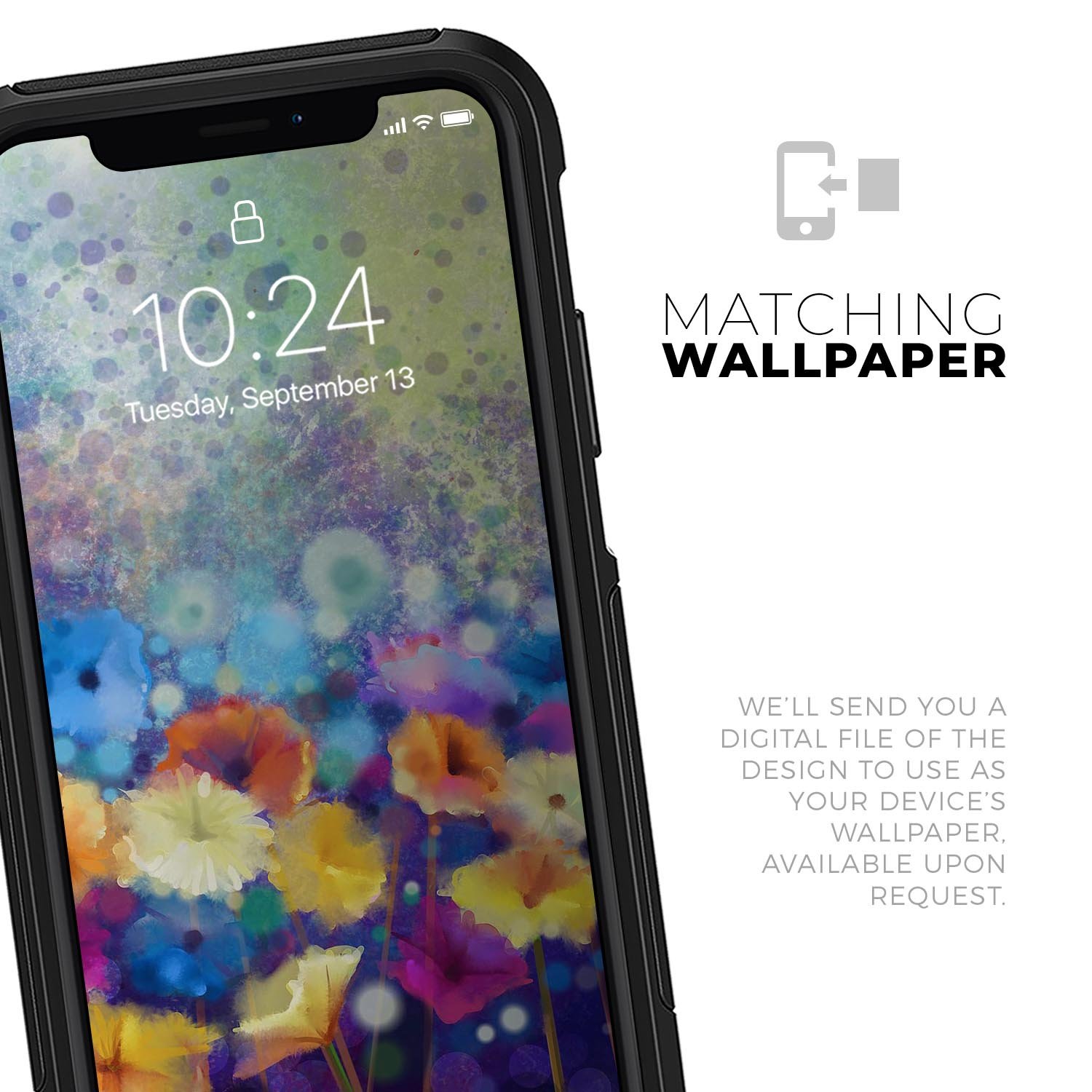 Abstract Flower Meadow v2 Skin Kit for iPhone OtterBox Cases featuring vibrant floral design and premium 3M materials.