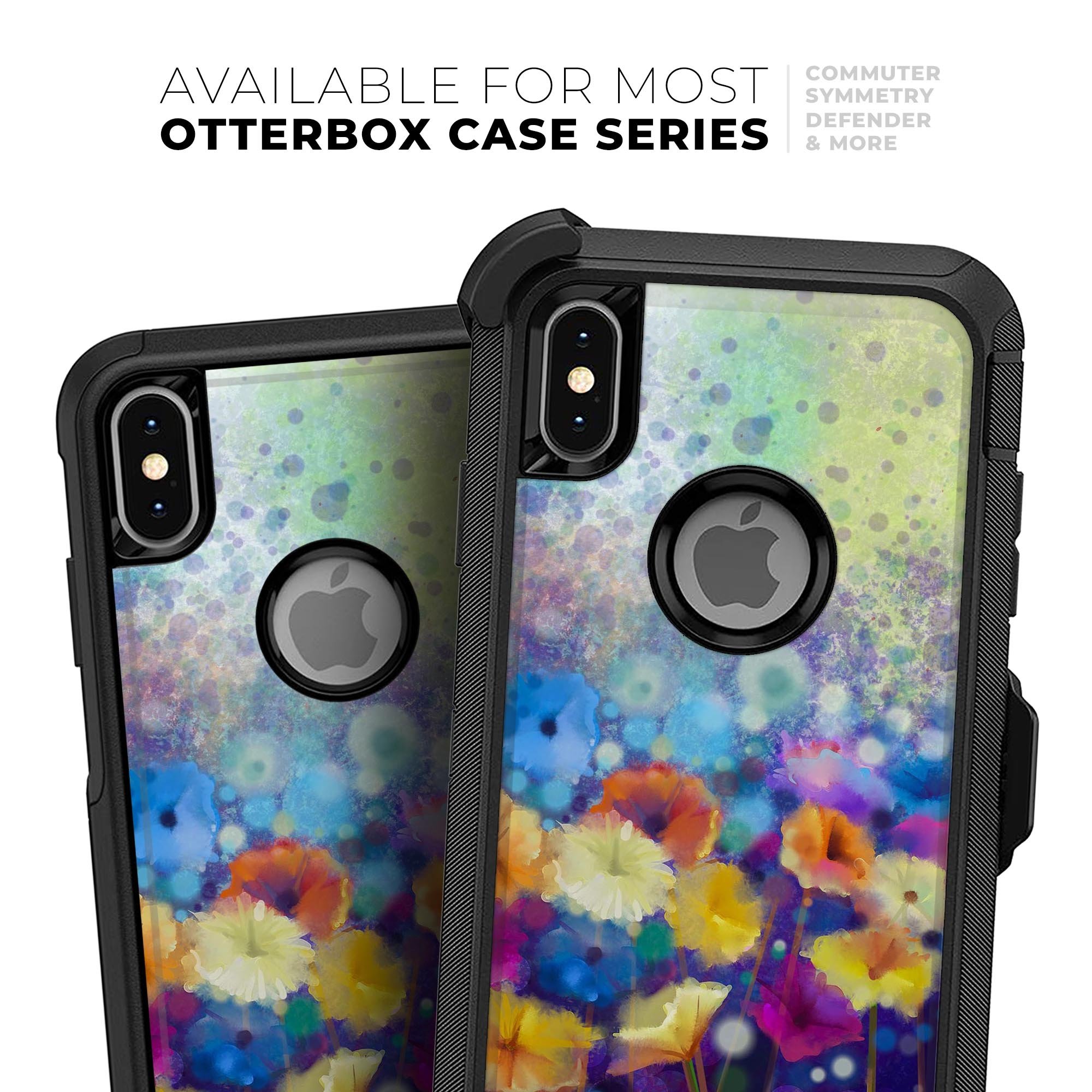 Abstract Flower Meadow v2 Skin Kit for iPhone OtterBox Cases featuring vibrant floral design and premium 3M materials.