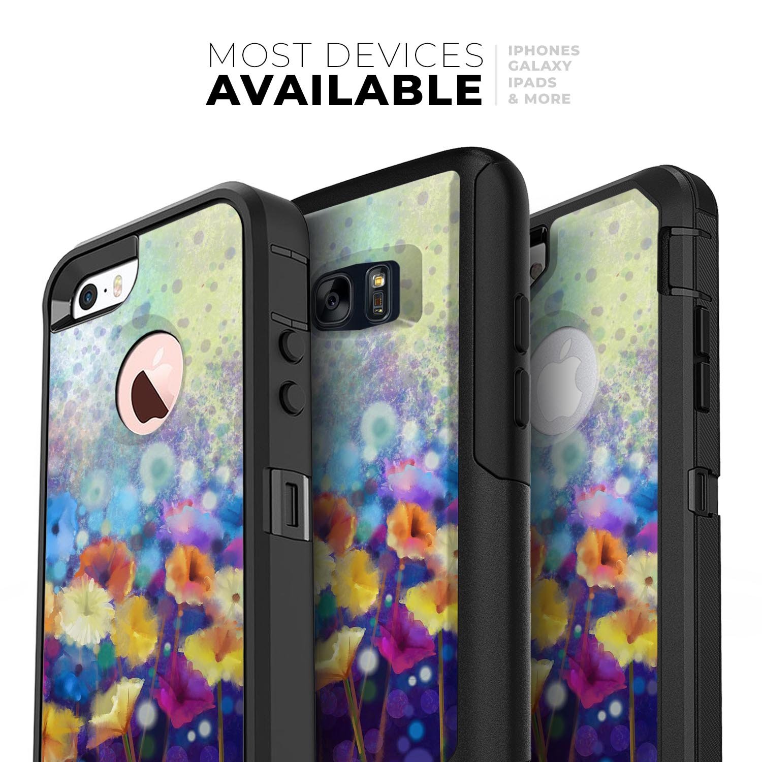 Abstract Flower Meadow v2 Skin Kit for iPhone OtterBox Cases featuring vibrant floral design and premium 3M materials.