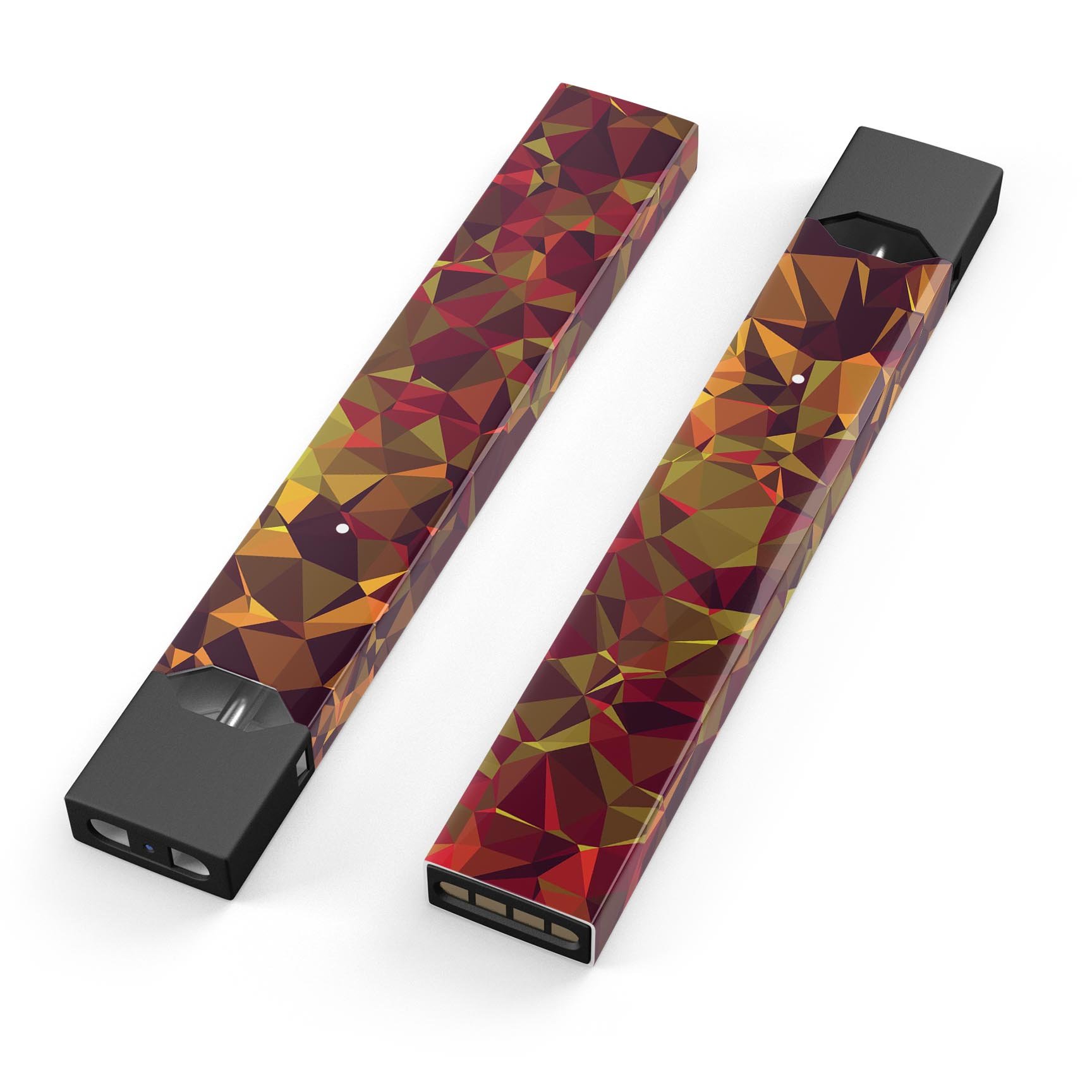 Abstract Geometric Lava Triangles skin-wrap for JUUL device, showcasing vibrant colors and unique design.