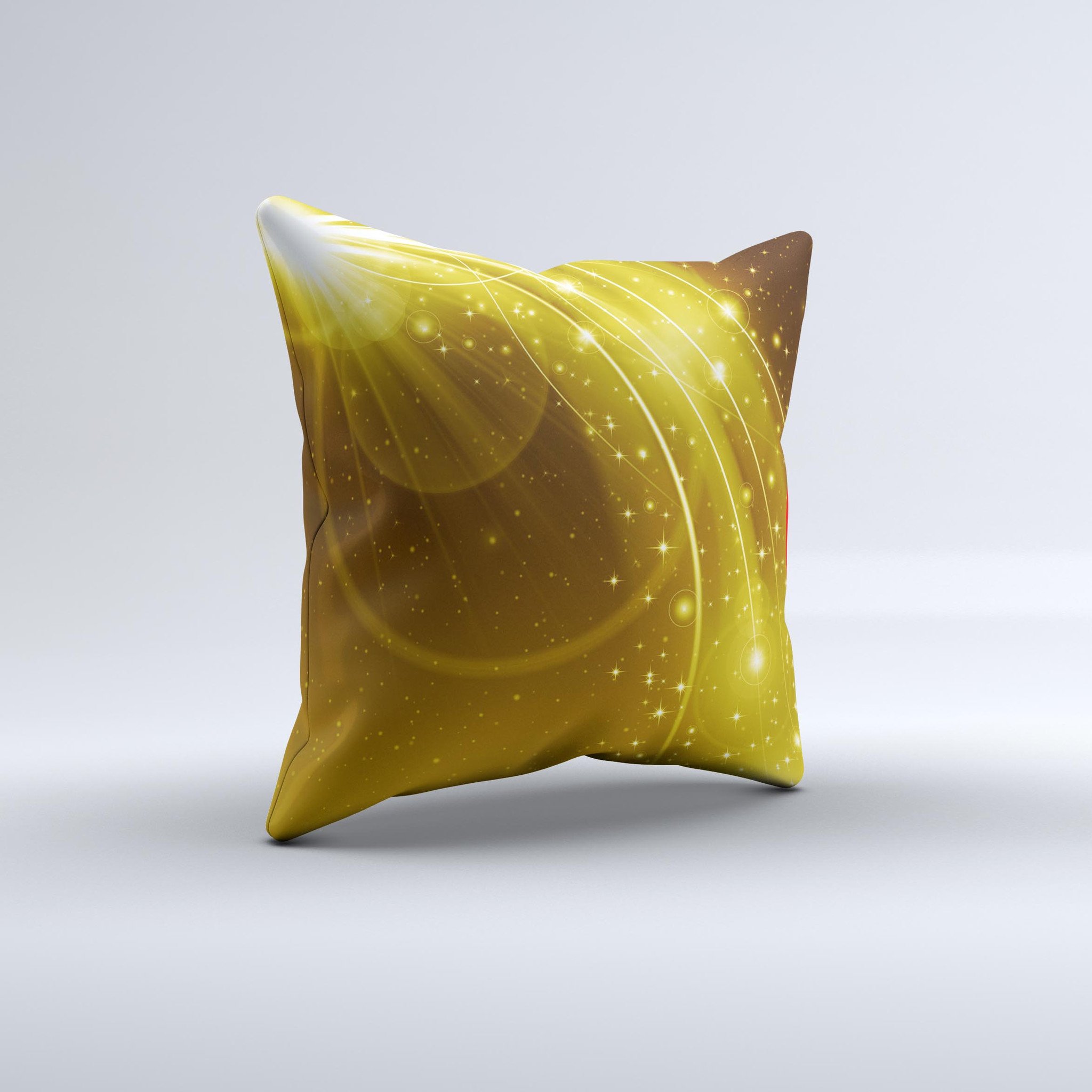 Abstract Gold Fantasy Swoop Ink-Fuzed Decorative Throw Pillow showcasing unique design and luxurious fabric.