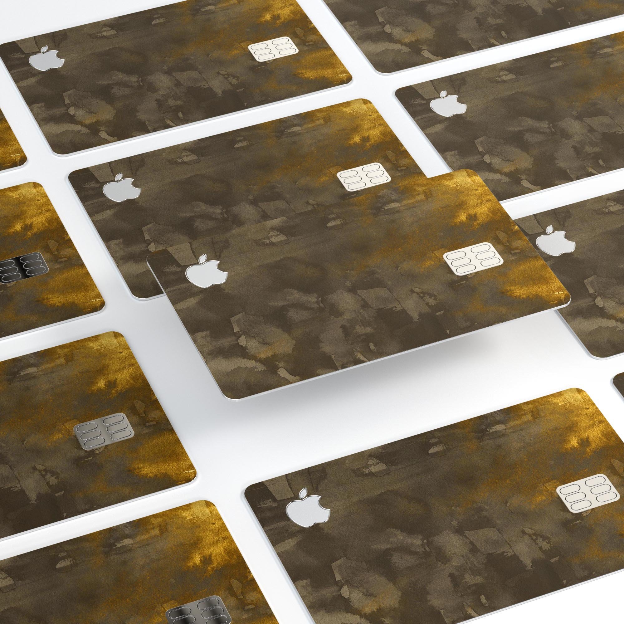 Abstract Golden Fire skin kit for Apple Card, showcasing vibrant design and premium vinyl material.