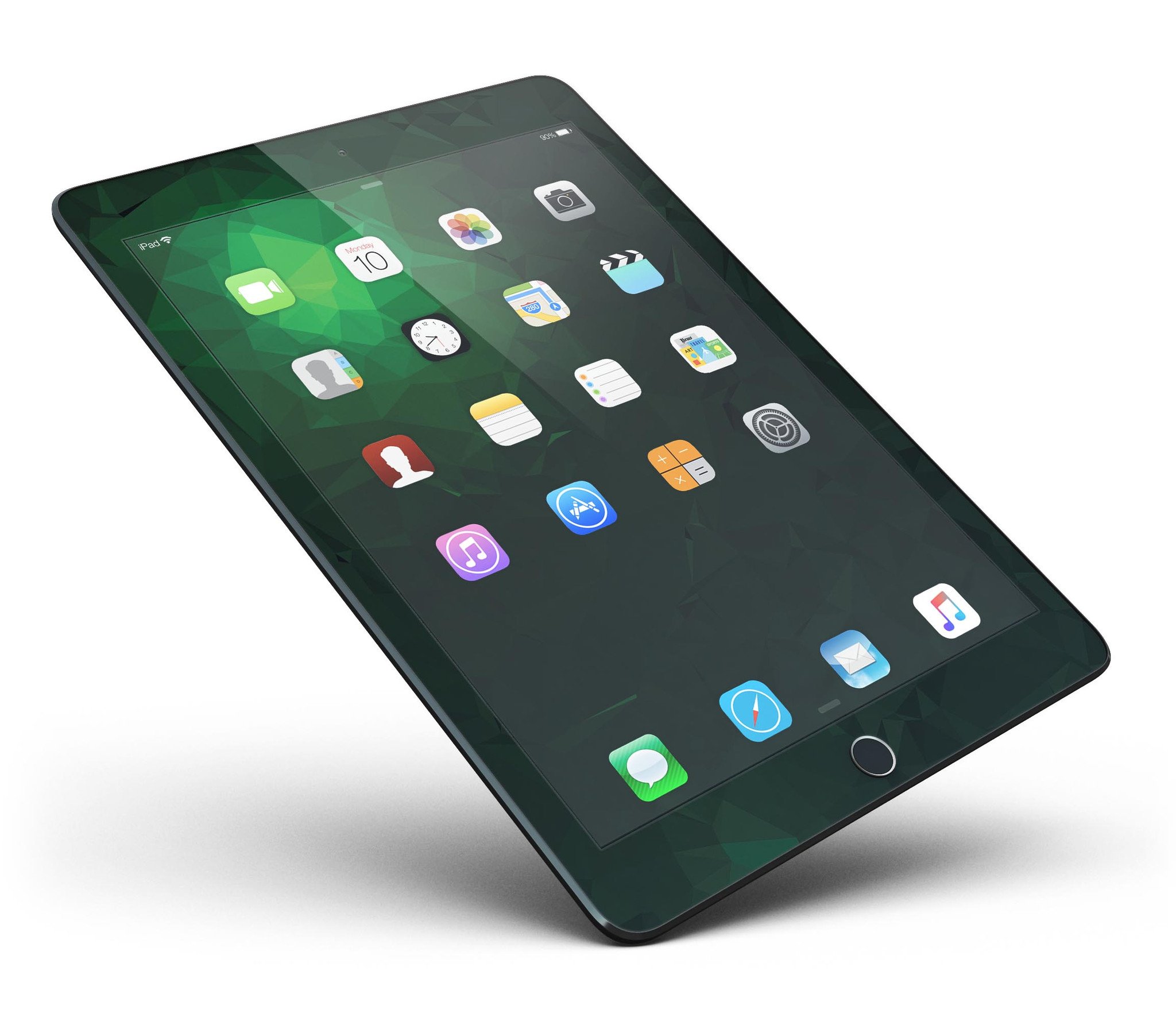 Abstract Green Geometric Shapes Full Body Skin for iPad Pro, showcasing vibrant geometric patterns on a sleek vinyl surface.