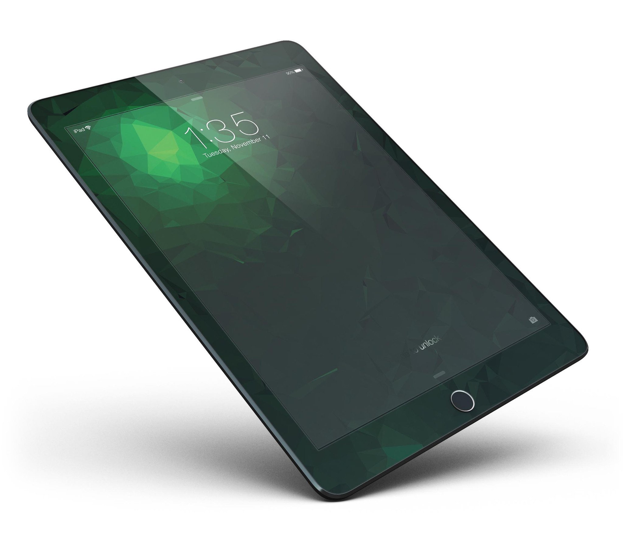 Abstract Green Geometric Shapes Full Body Skin for iPad Pro, showcasing vibrant geometric patterns on a sleek vinyl surface.