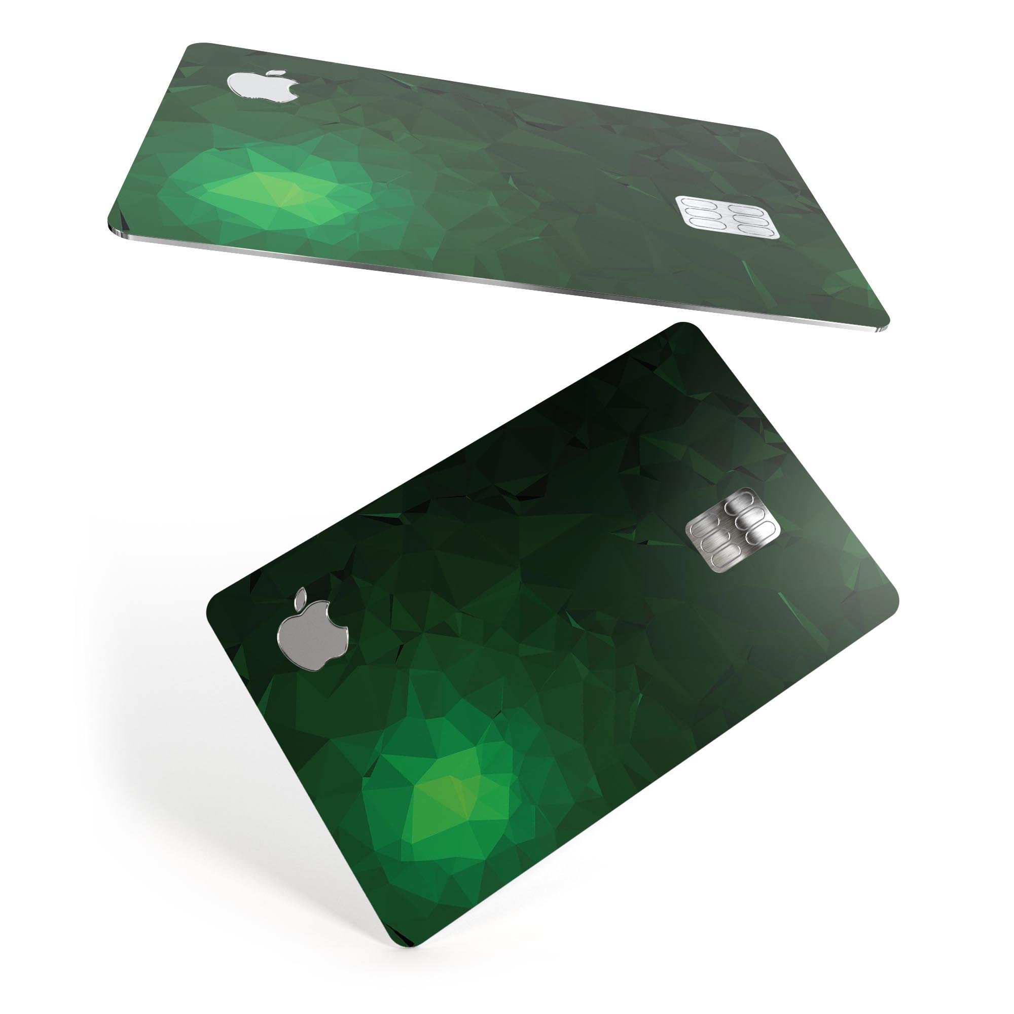 Abstract Green Geometric Shapes decal skin for Apple Card, showcasing a vibrant design with premium vinyl material.
