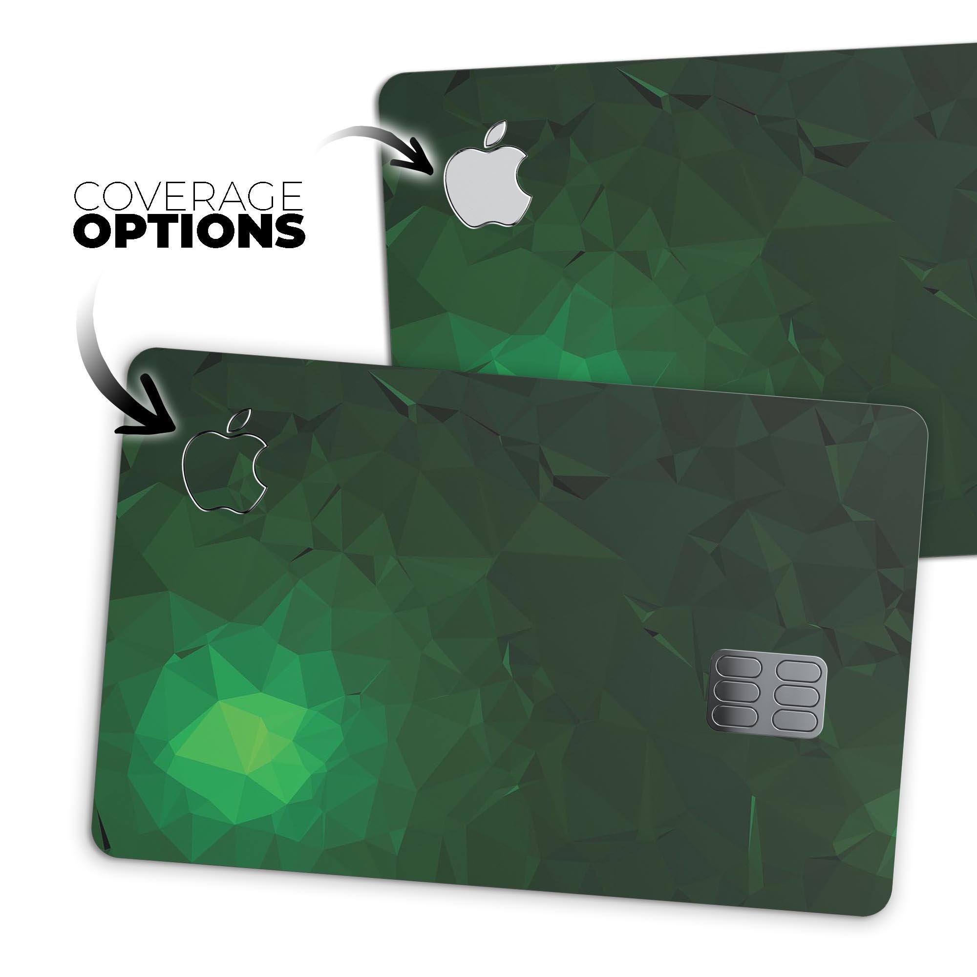 Abstract Green Geometric Shapes decal skin for Apple Card, showcasing a vibrant design with premium vinyl material.