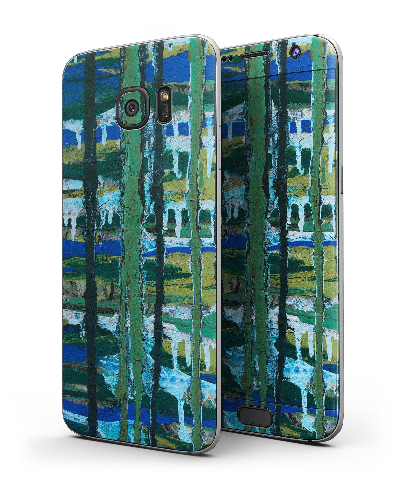 Abstract Green Plaid Paint Wall Skin-Kit for Samsung Galaxy S7/S7 Edge, showcasing vibrant colors and premium vinyl material.