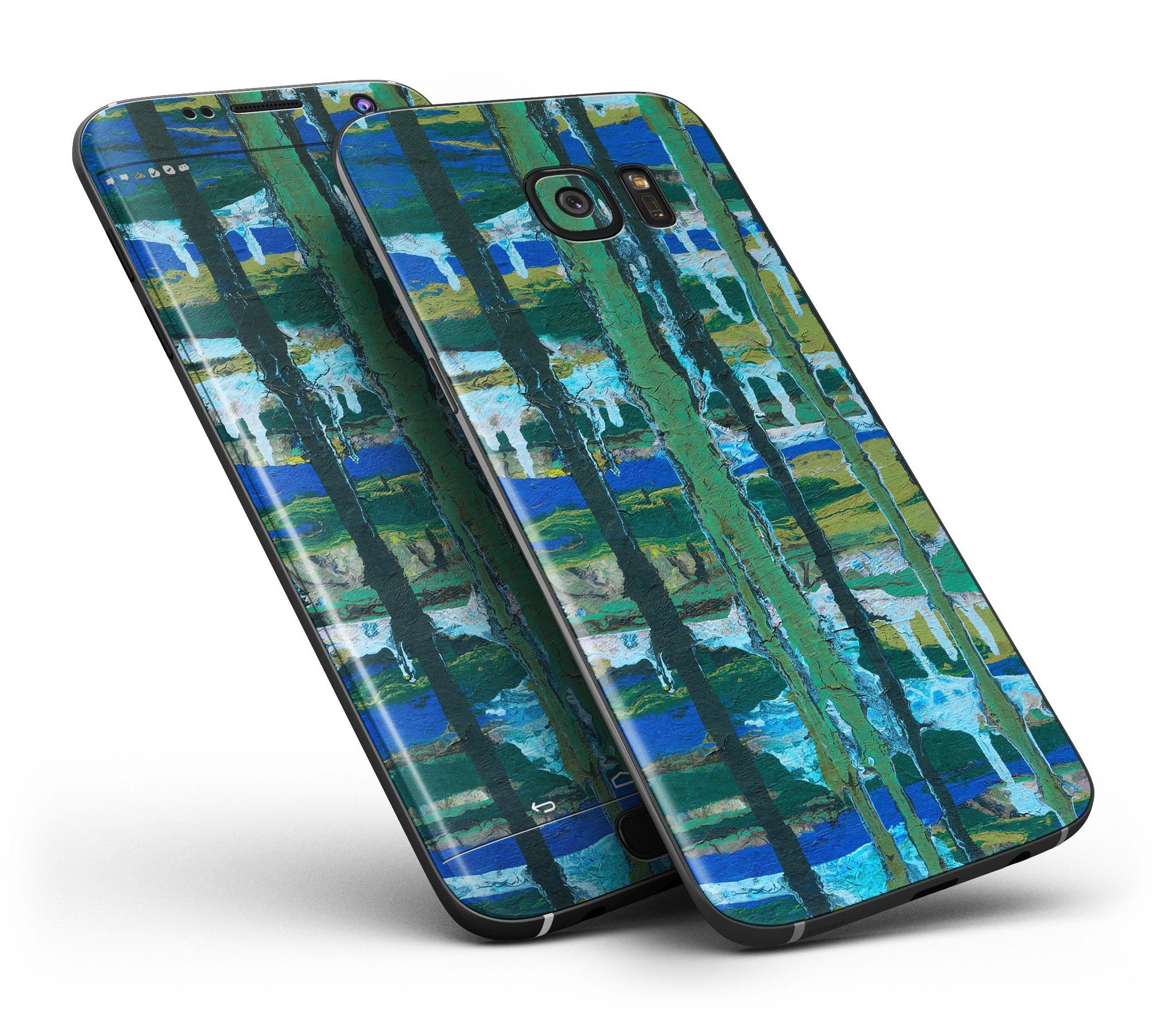 Abstract Green Plaid Paint Wall Skin-Kit for Samsung Galaxy S7/S7 Edge, showcasing vibrant colors and premium vinyl material.