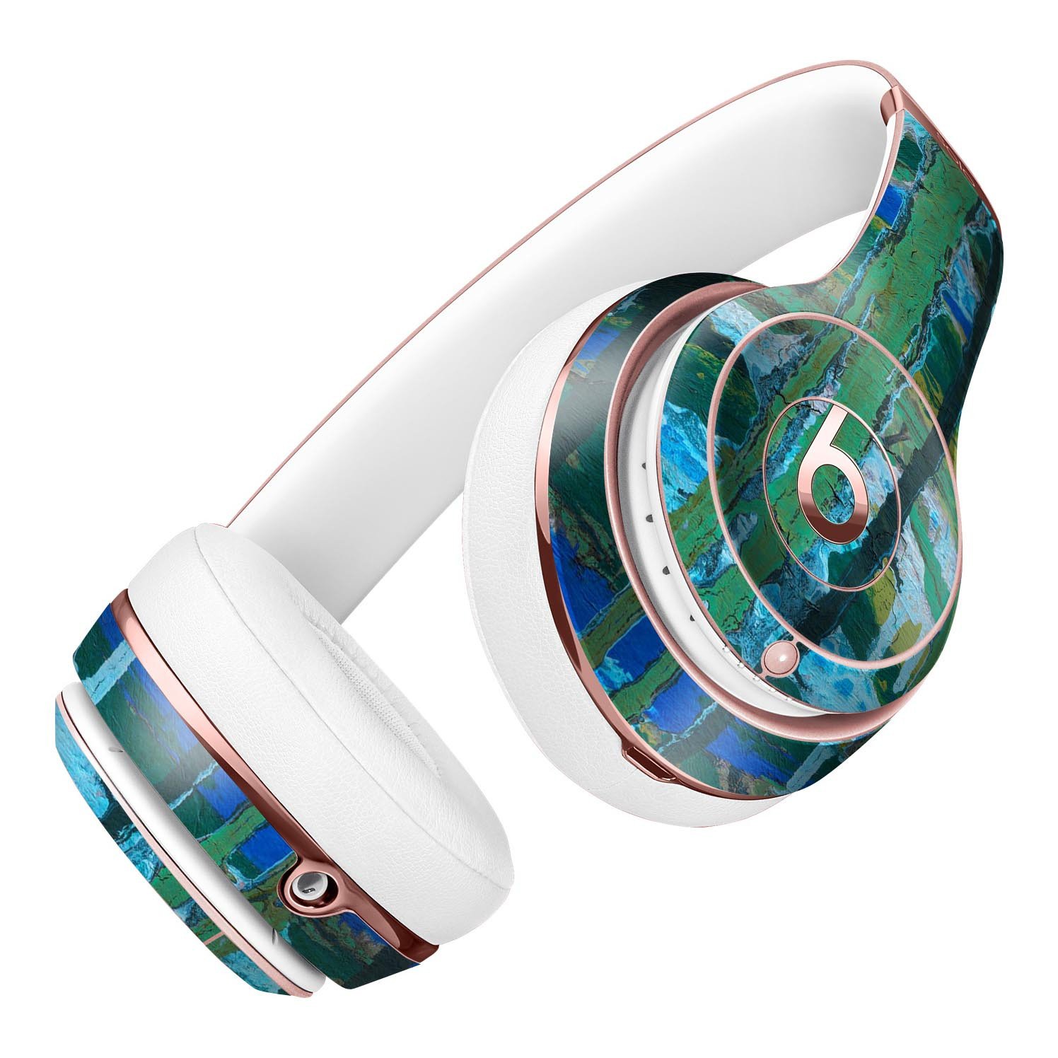 Abstract Green Plaid Paint Skin Kit for Beats by Dre Solo 3 Wireless Headphones, showcasing vibrant colors and a sleek design.