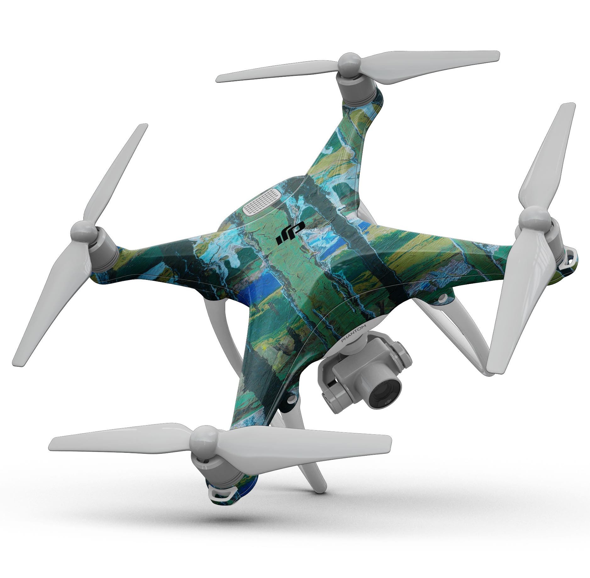 Abstract Green Plaid Paint Wall Full-Body Skin Kit for DJI Phantom 4 Drone, showcasing a stylish design and precision fit.