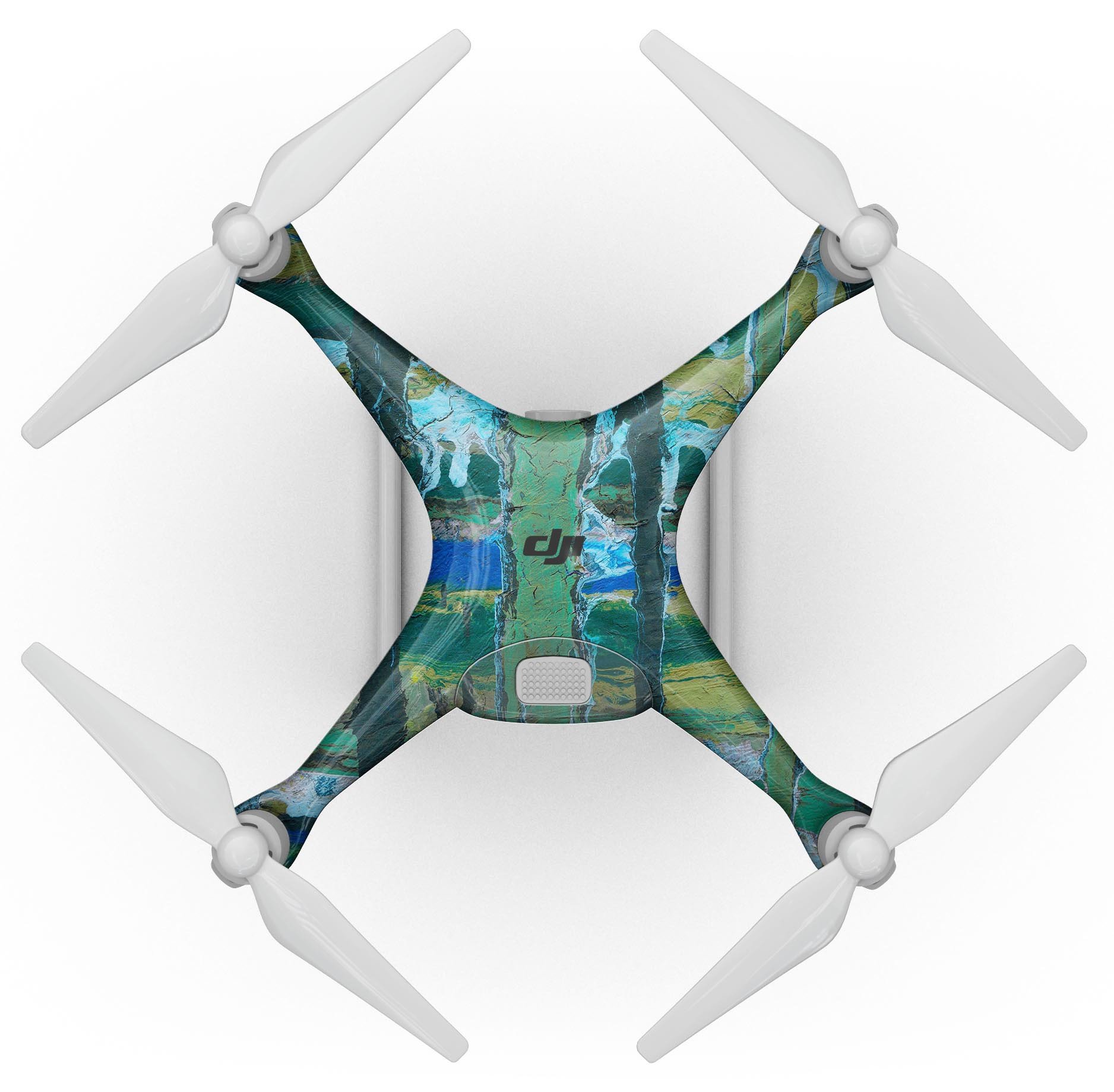 Abstract Green Plaid Paint Wall Full-Body Skin Kit for DJI Phantom 4 Drone, showcasing a stylish design and precision fit.