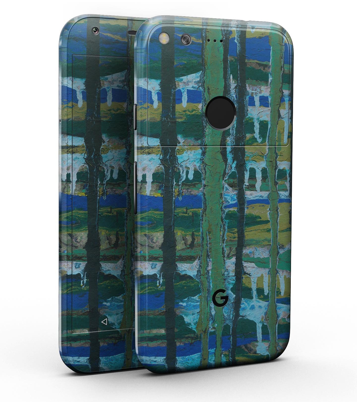 Abstract Green Plaid Full-Body Skin Kit for Google Pixel 5 and 5.5" XL, showcasing a stylish design with precision-fit technology.