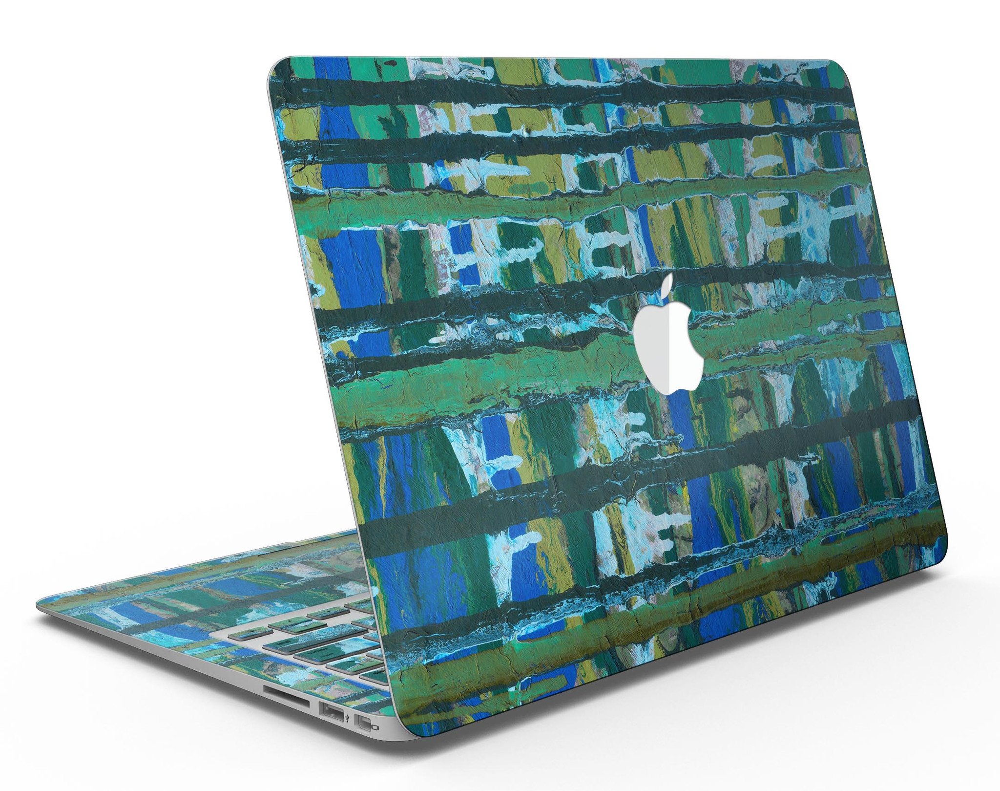 Abstract Green Plaid Paint Skin for MacBook Air, showcasing vibrant colors and a stylish design.